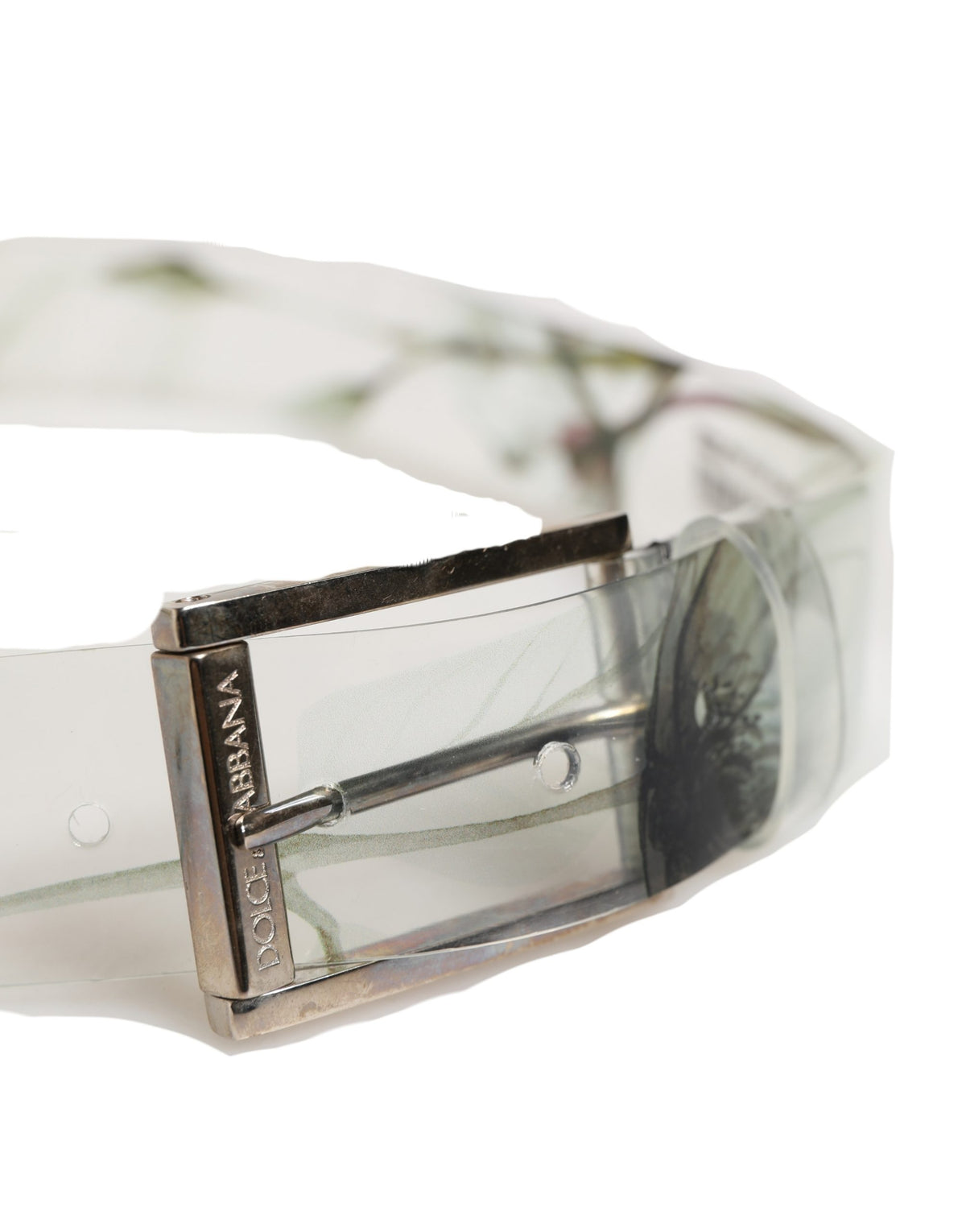 Dolce & Gabbana Men White Floral PVC Silver Metal Buckle Men's Belt