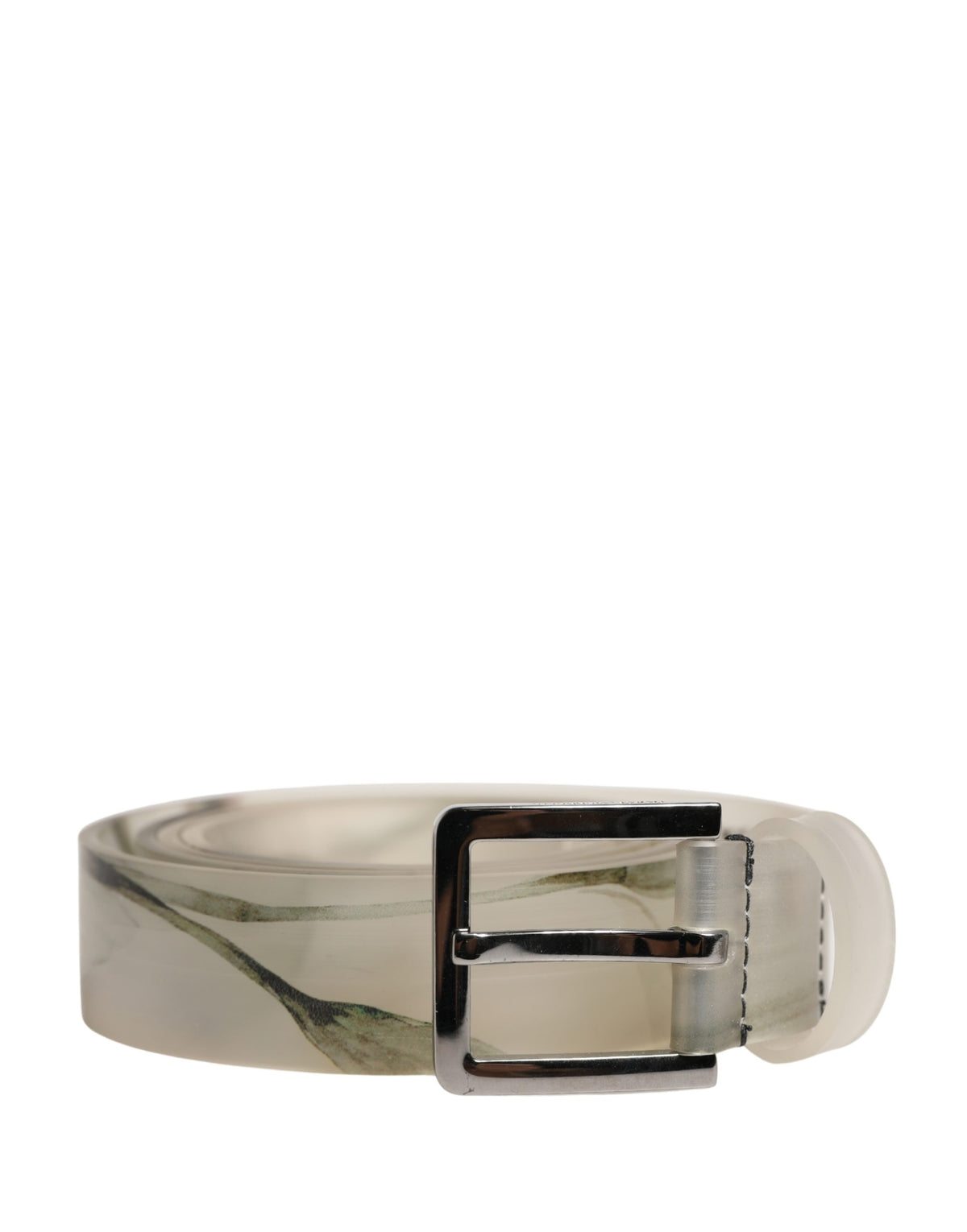 Dolce & Gabbana Men White Floral PVC Silver Metal Buckle Men's Belt