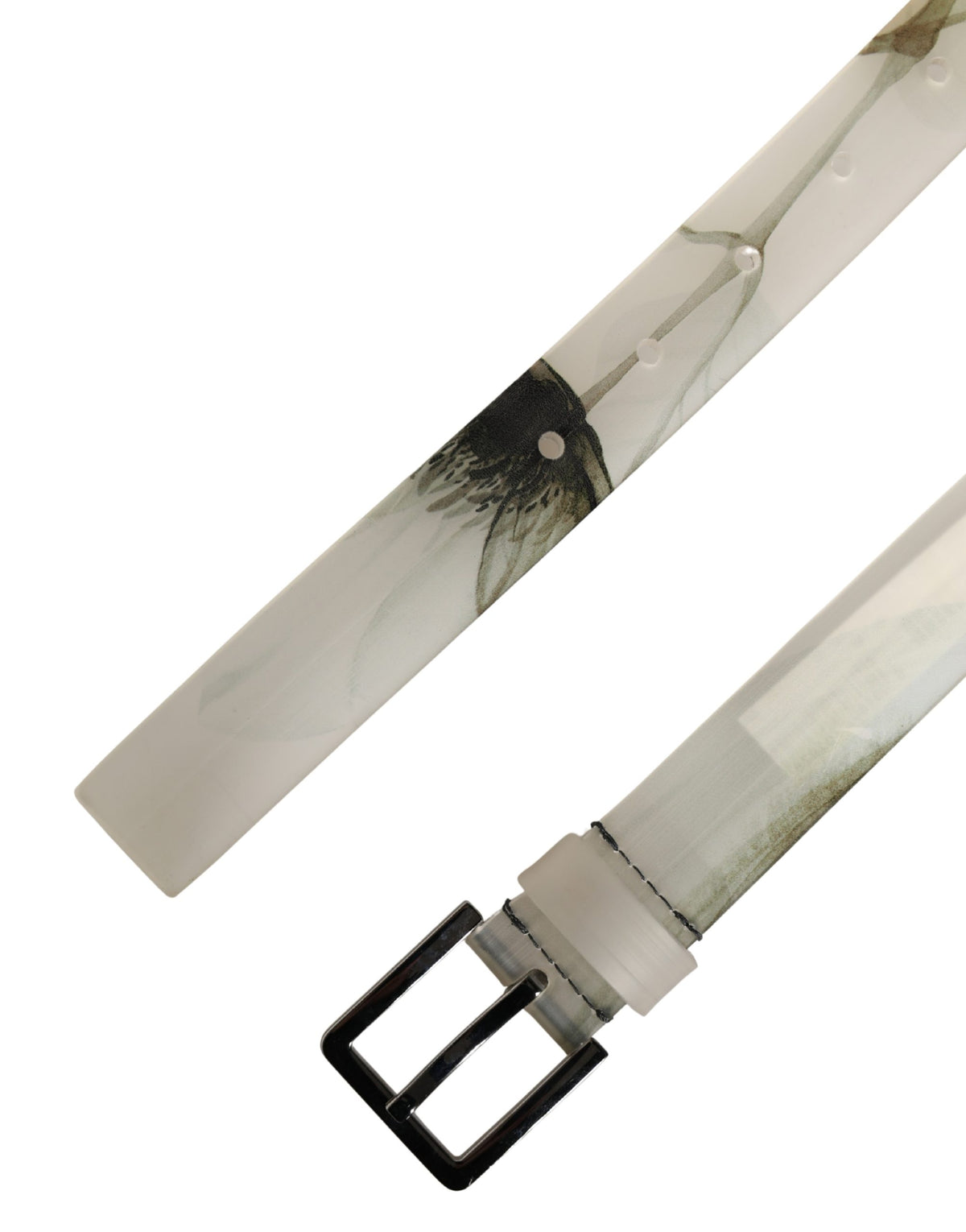 Dolce & Gabbana Men White Floral PVC Silver Metal Buckle Men's Belt