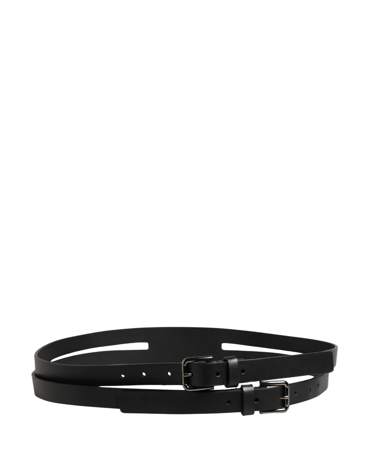 Dolce & Gabbana Black Double Strap Leather Silver Buckle Men's Belt