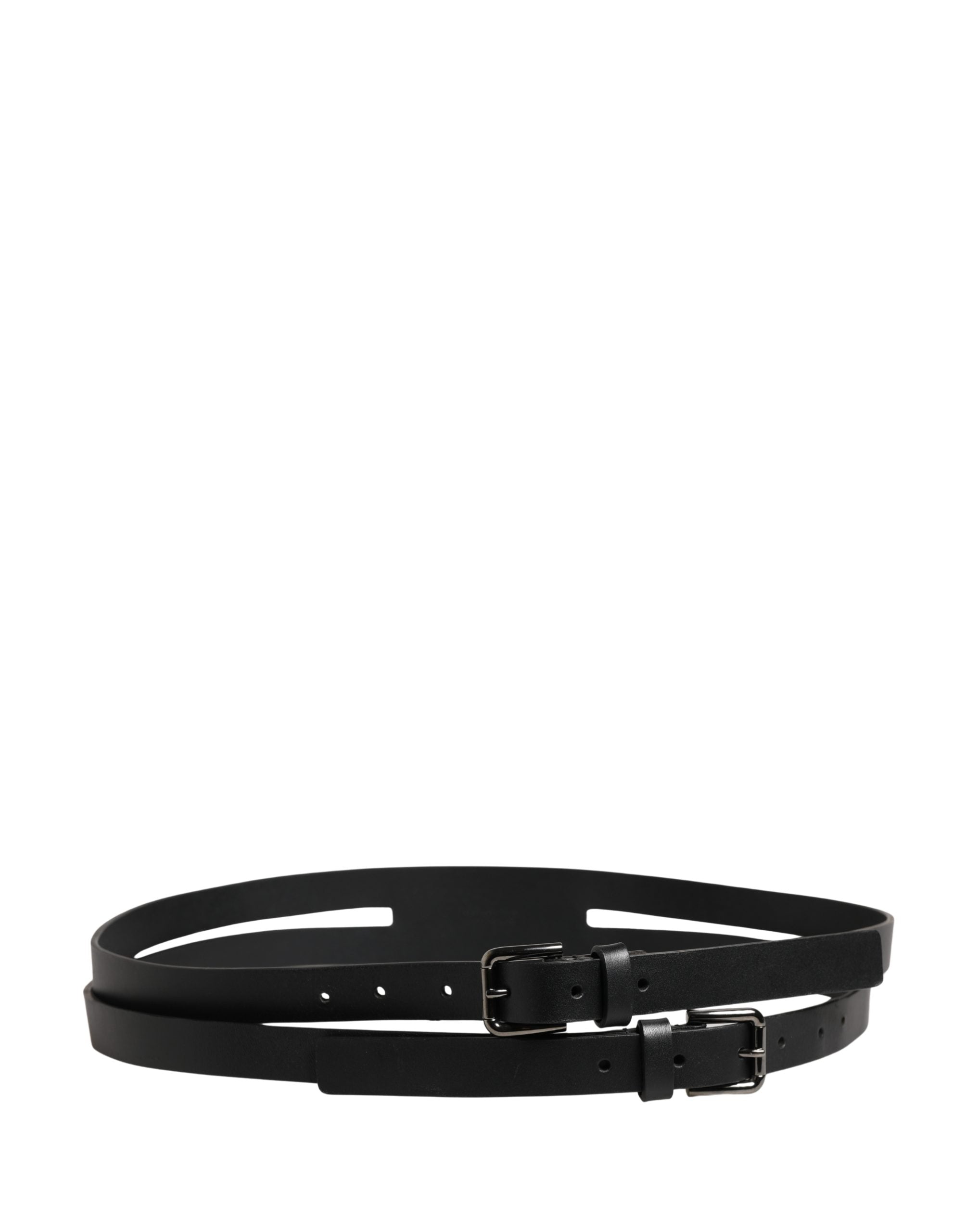 Dolce & Gabbana Black Double Strap Leather Silver Buckle Men's Belt