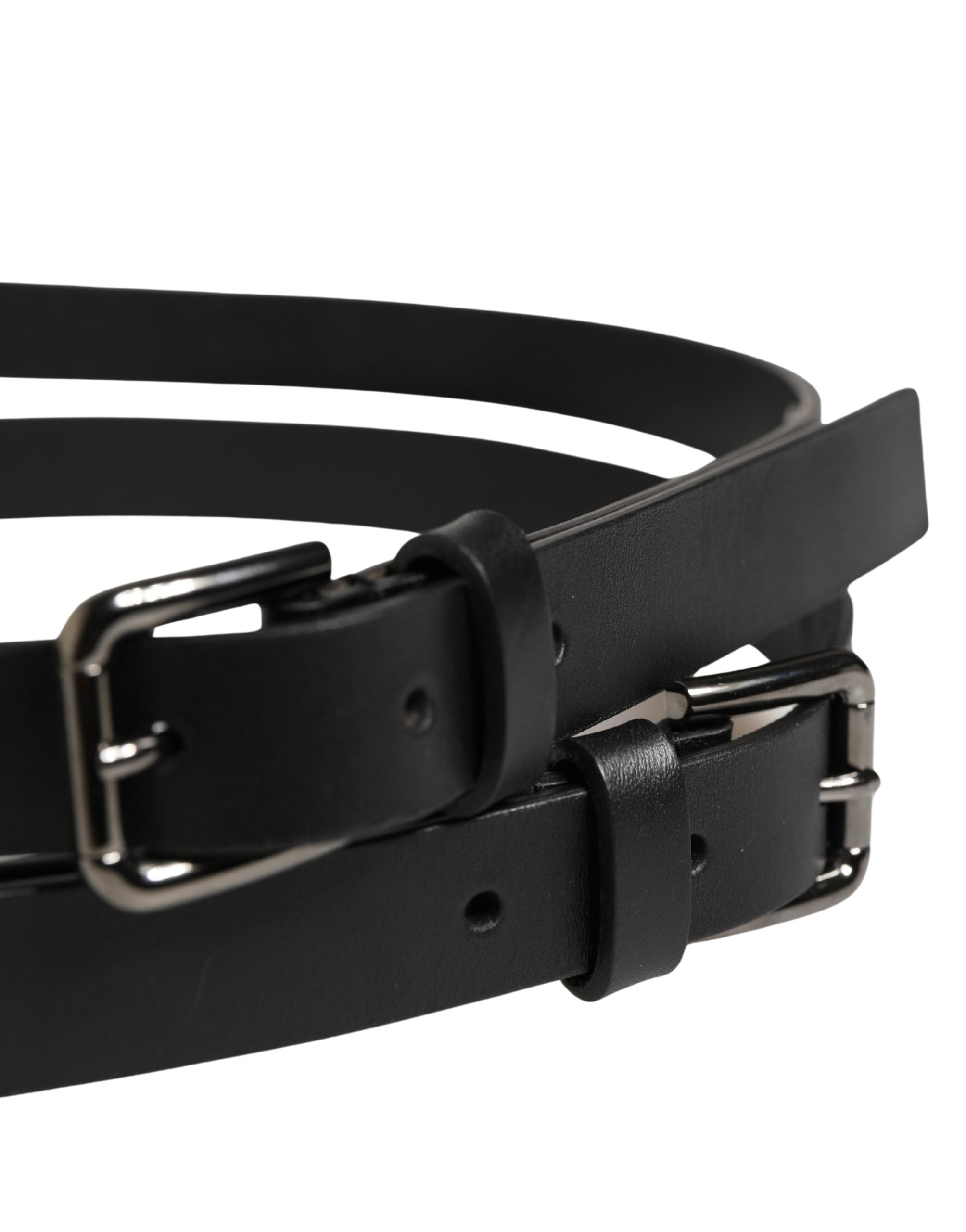 Dolce & Gabbana Black Double Strap Leather Silver Buckle Men's Belt