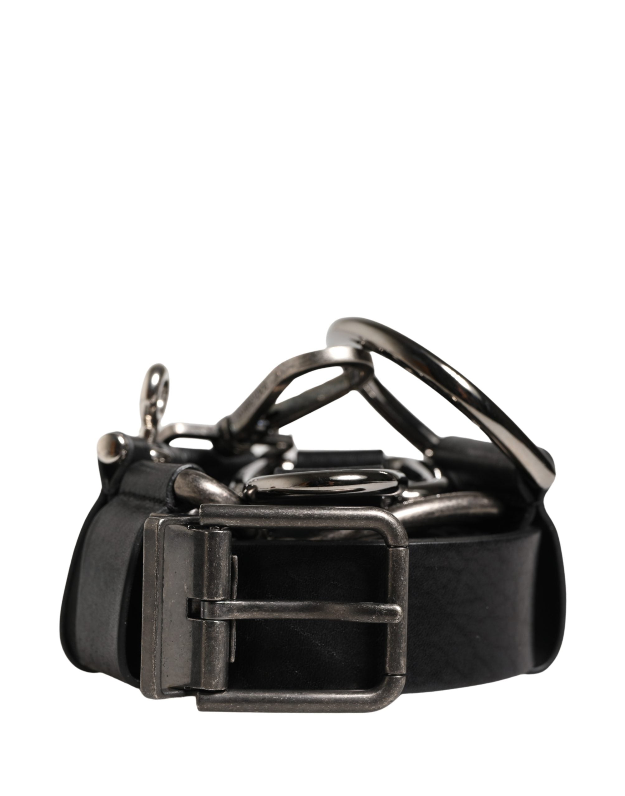 Dolce & Gabbana Black Calf Leather Silver Metal Buckle Men's Belt