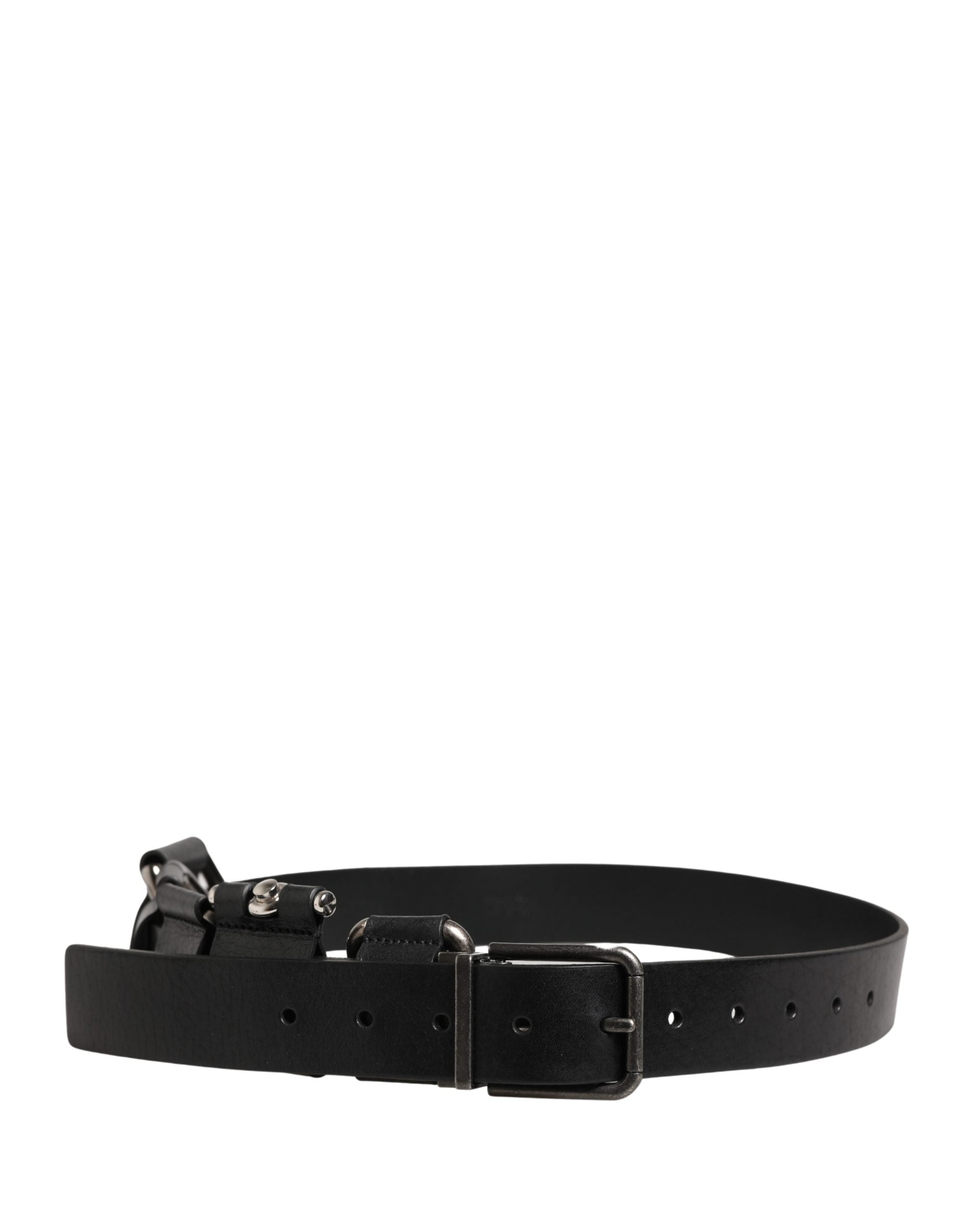 Dolce & Gabbana Black Calf Leather Silver Metal Buckle Men's Belt