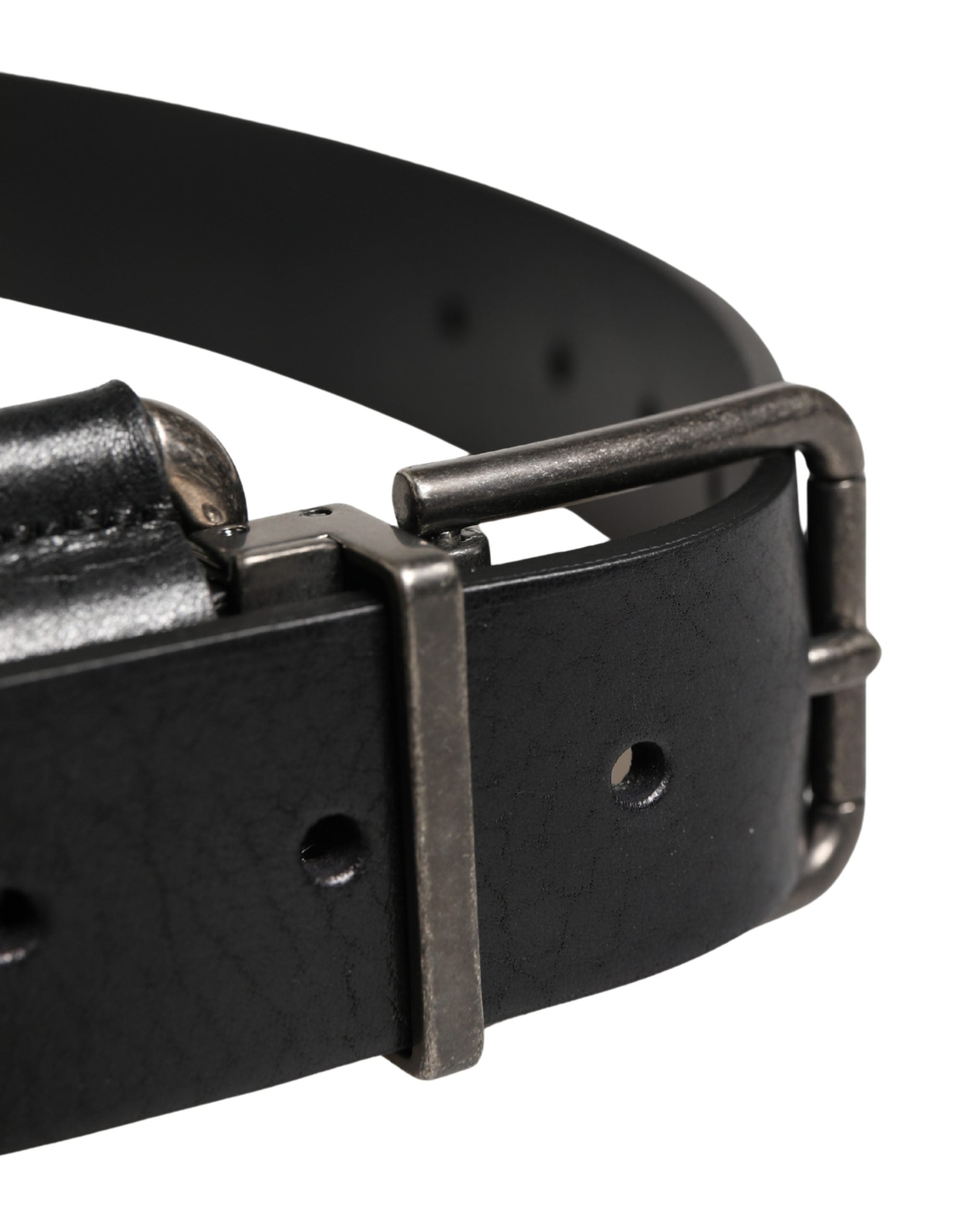 Dolce & Gabbana Black Calf Leather Silver Metal Buckle Men's Belt