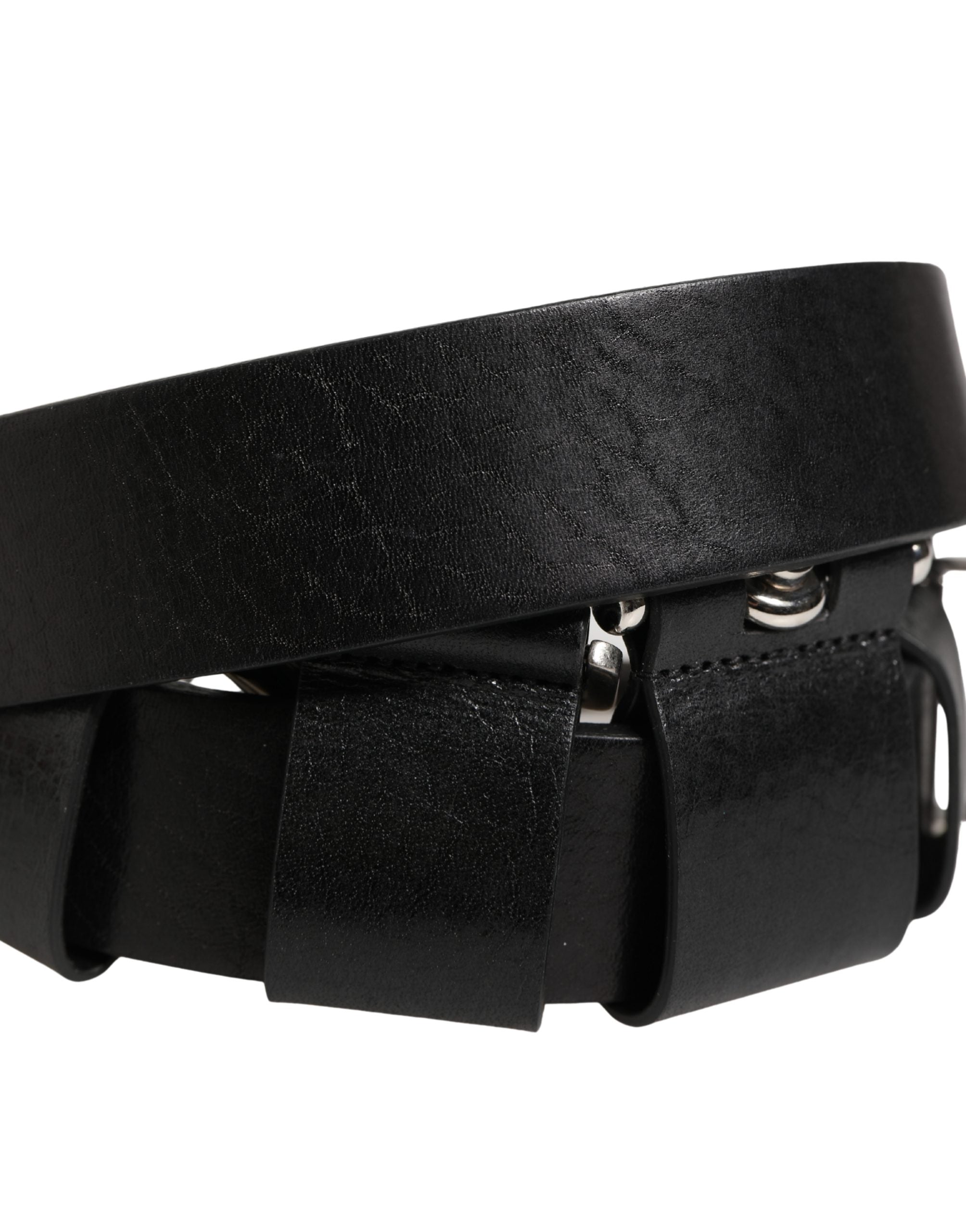 Dolce & Gabbana Black Calf Leather Silver Metal Buckle Men's Belt