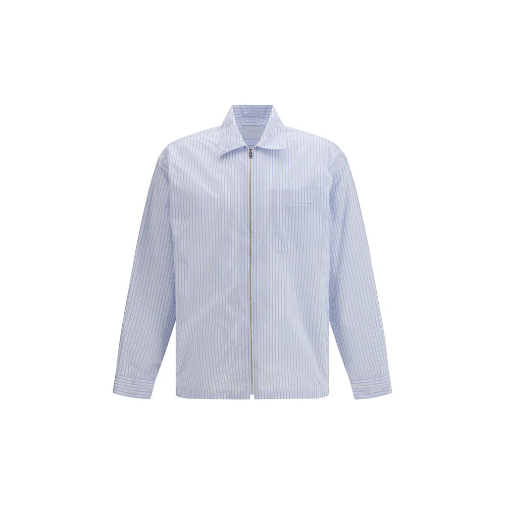 Prada Blue Polyamide Pattern Men's Shirt
