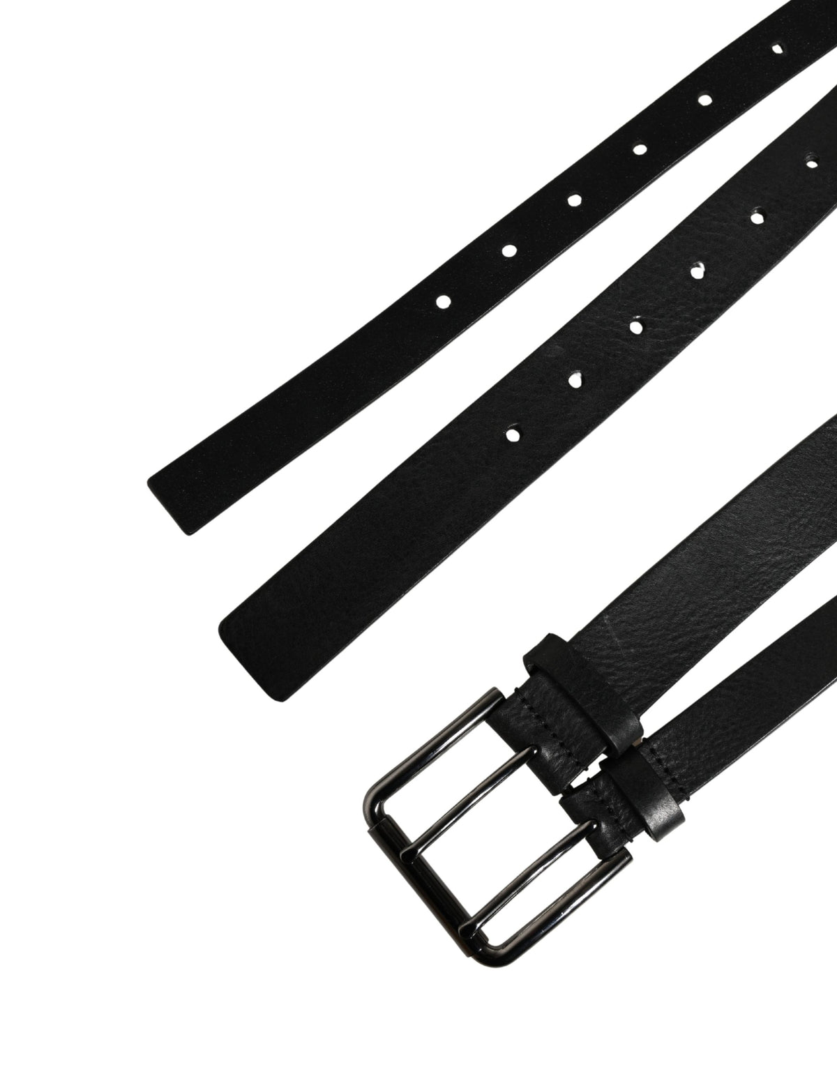 Dolce & Gabbana Black Double Strap Leather Silver Buckle Men's Belt