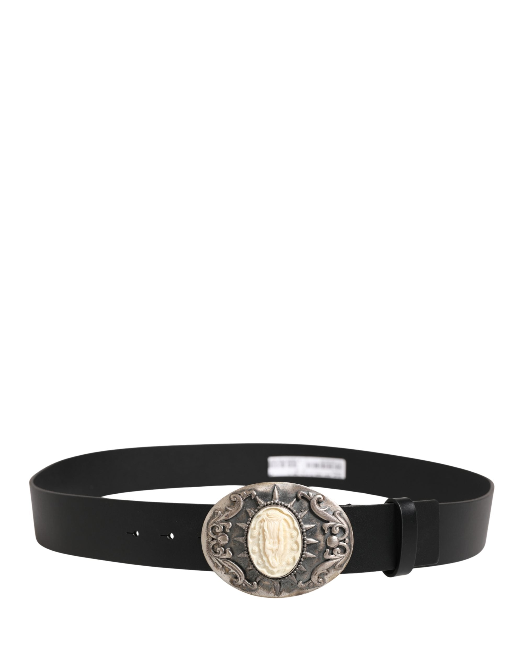 Dolce & Gabbana Black Calf Leather Ornate Metal Buckle Men's Belt