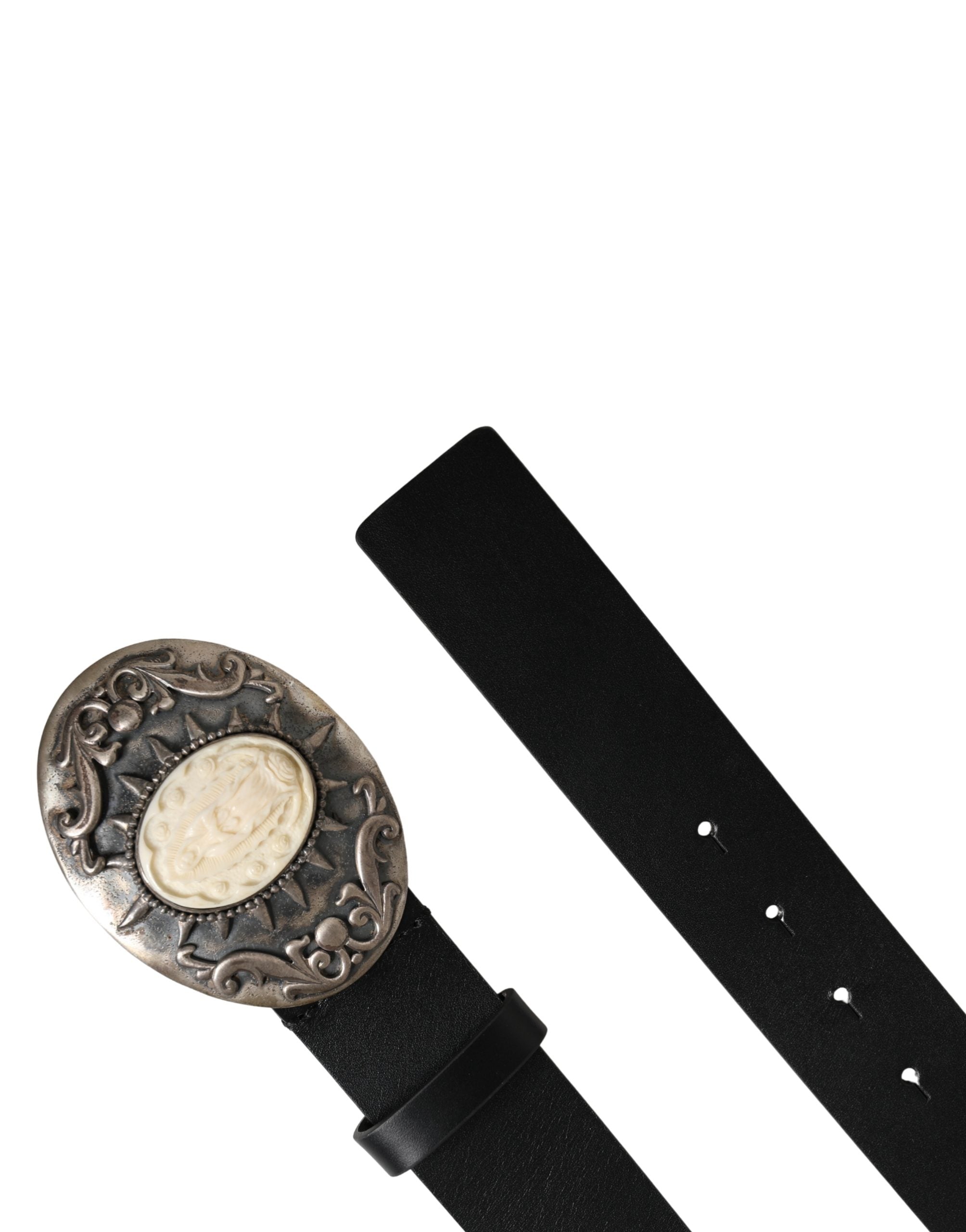Dolce & Gabbana Black Calf Leather Ornate Metal Buckle Men's Belt