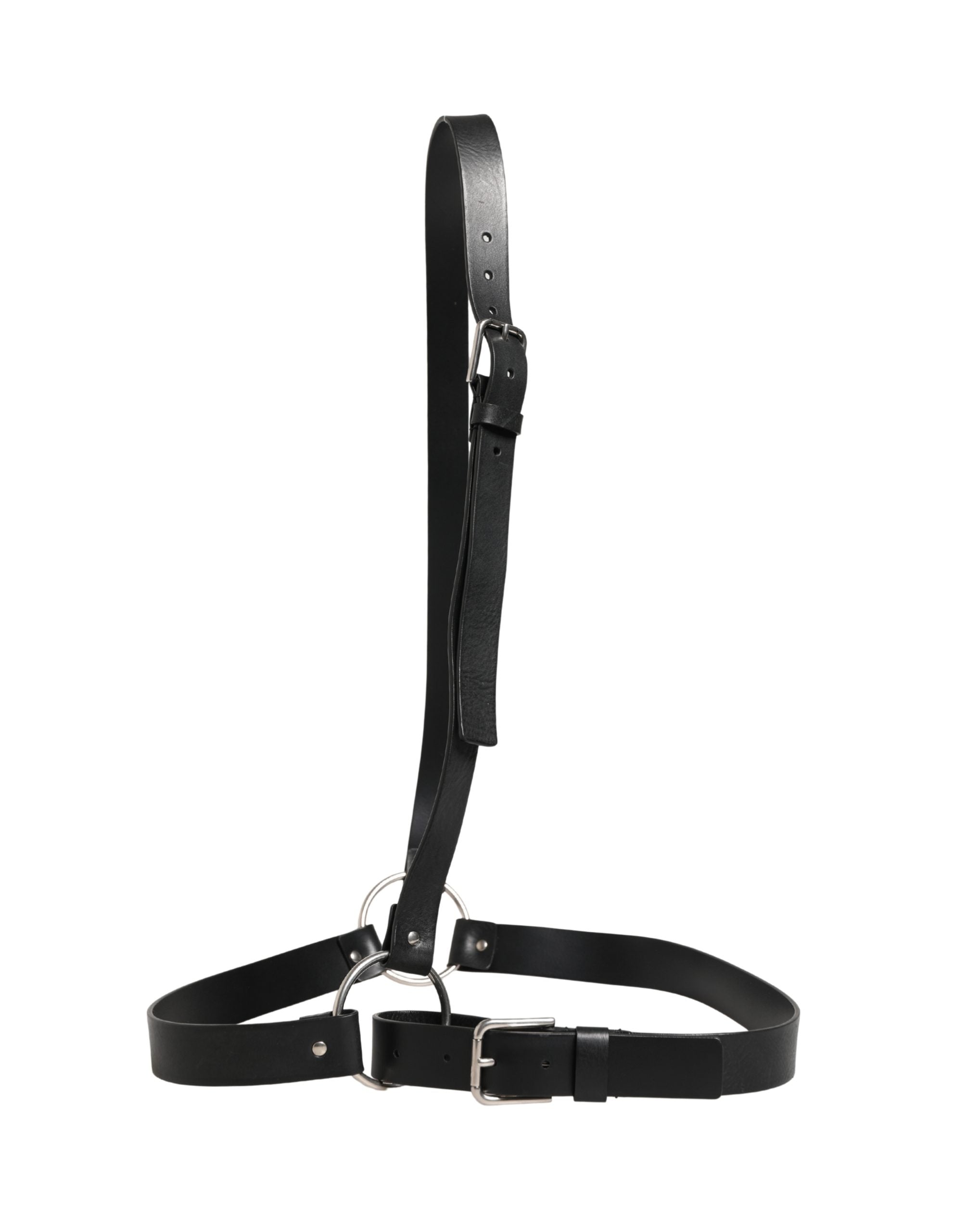Dolce & Gabbana Black Double Strap Leather Silver Buckle Men's Belt