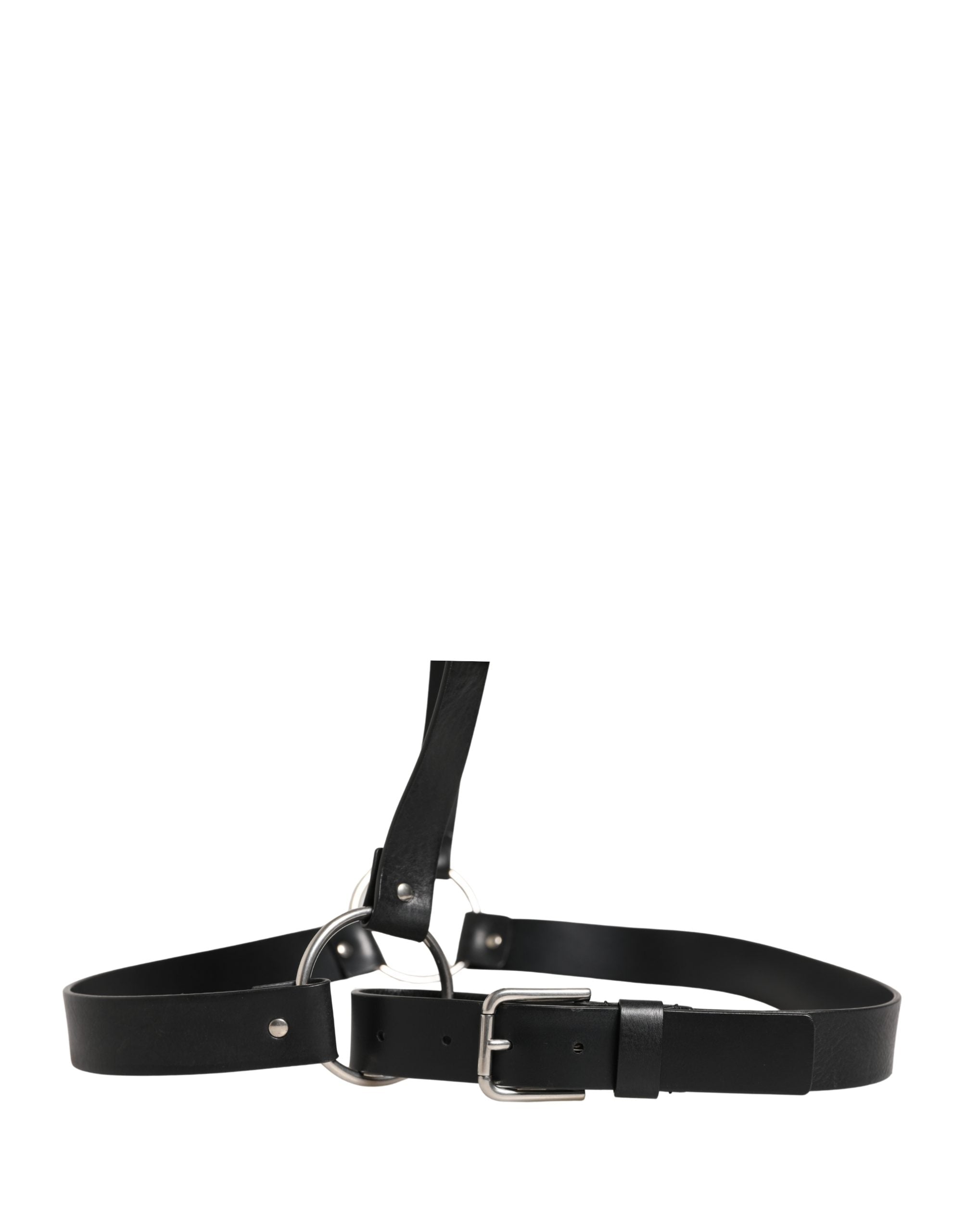 Dolce & Gabbana Black Double Strap Leather Silver Buckle Men's Belt