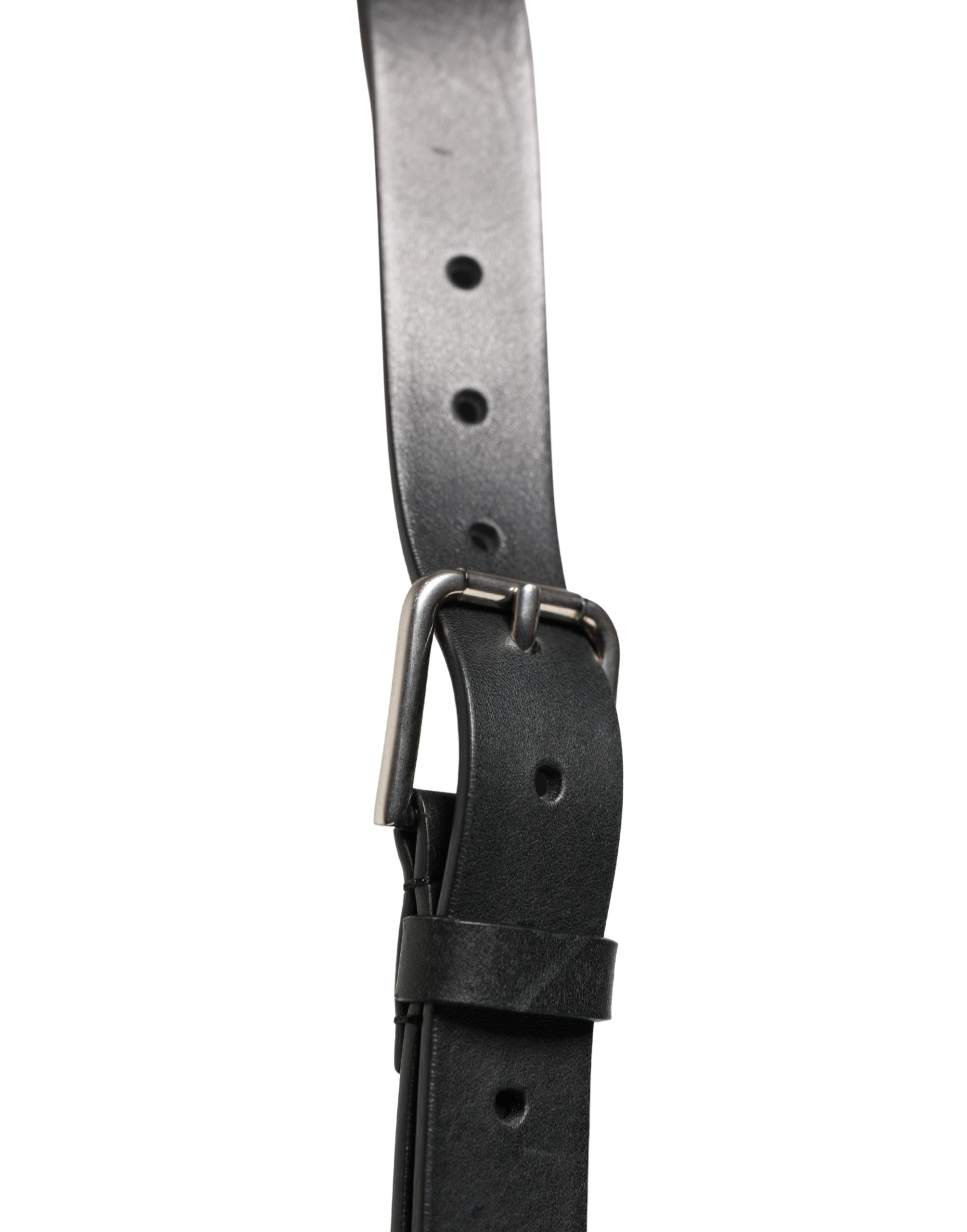Dolce & Gabbana Black Double Strap Leather Silver Buckle Men's Belt
