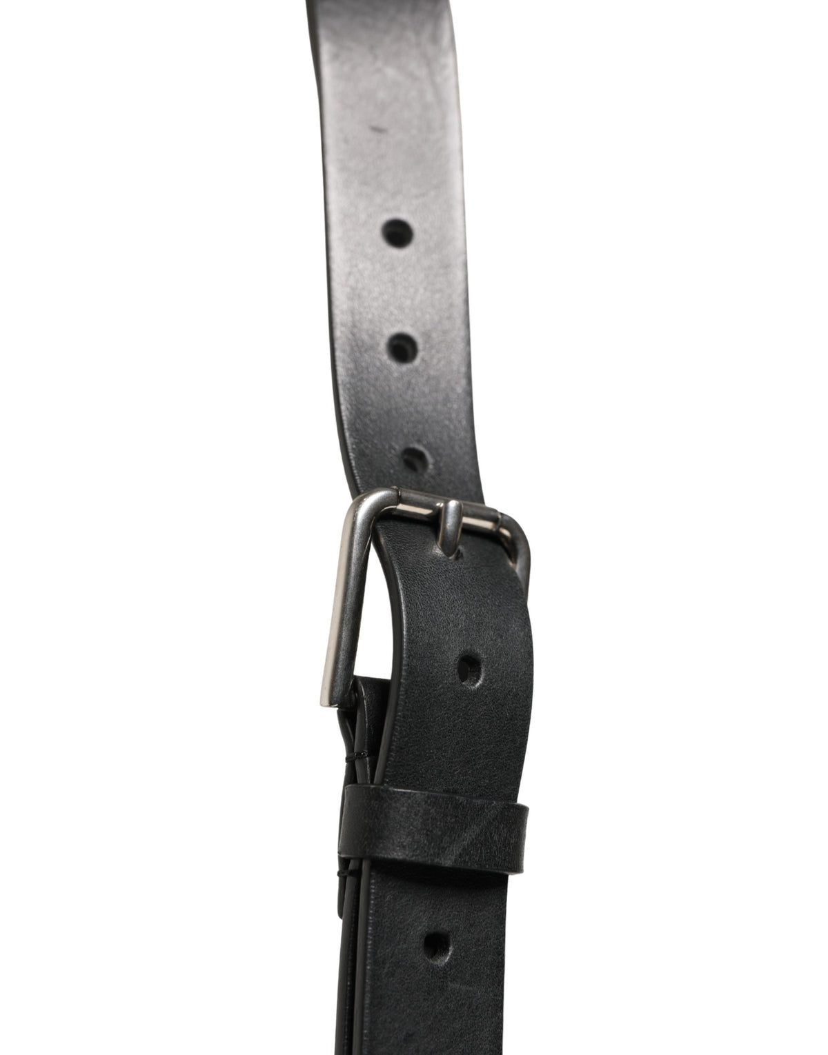 Dolce & Gabbana Black Double Strap Leather Silver Buckle Men's Belt