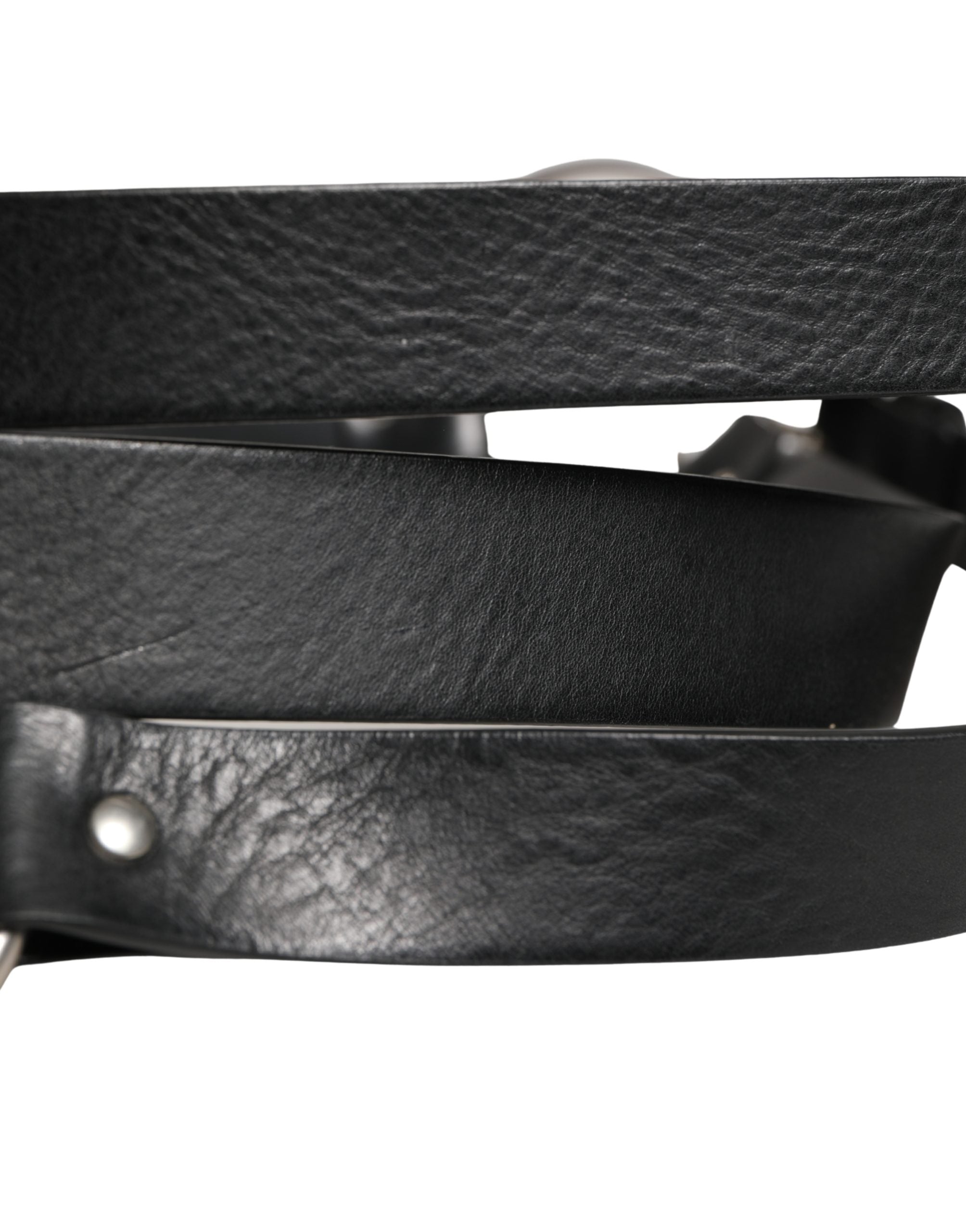 Dolce & Gabbana Black Double Strap Leather Silver Buckle Men's Belt