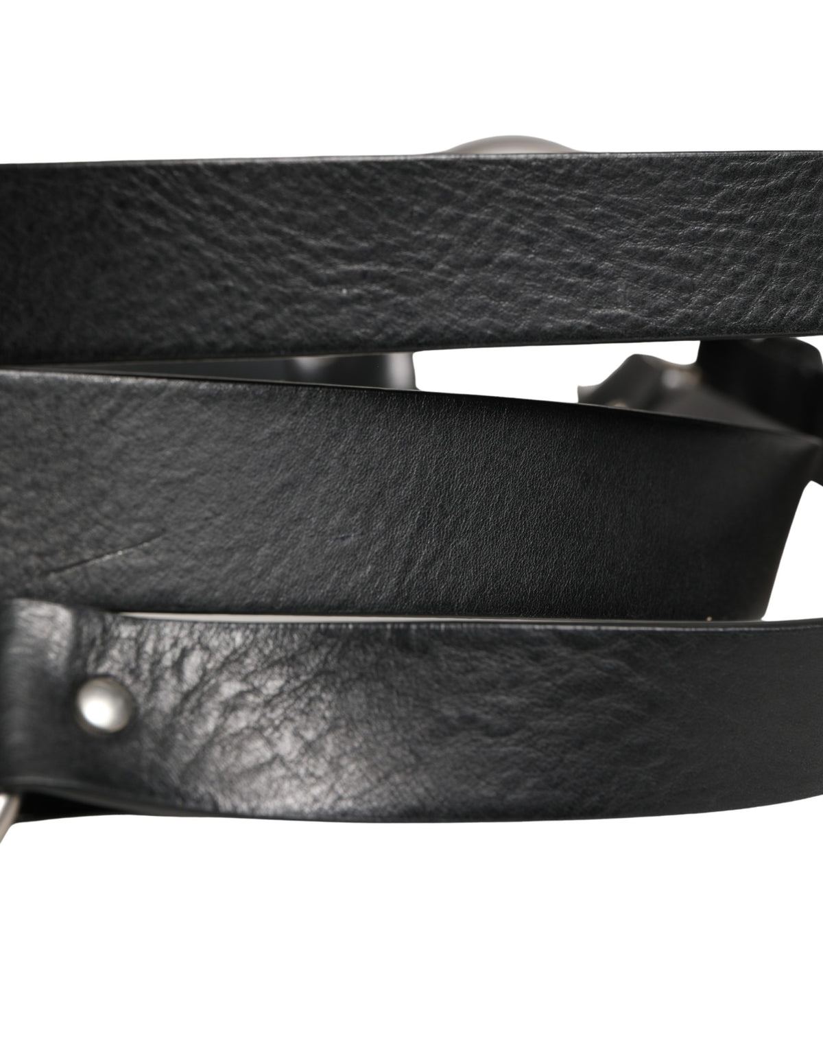 Dolce & Gabbana Black Double Strap Leather Silver Buckle Men's Belt