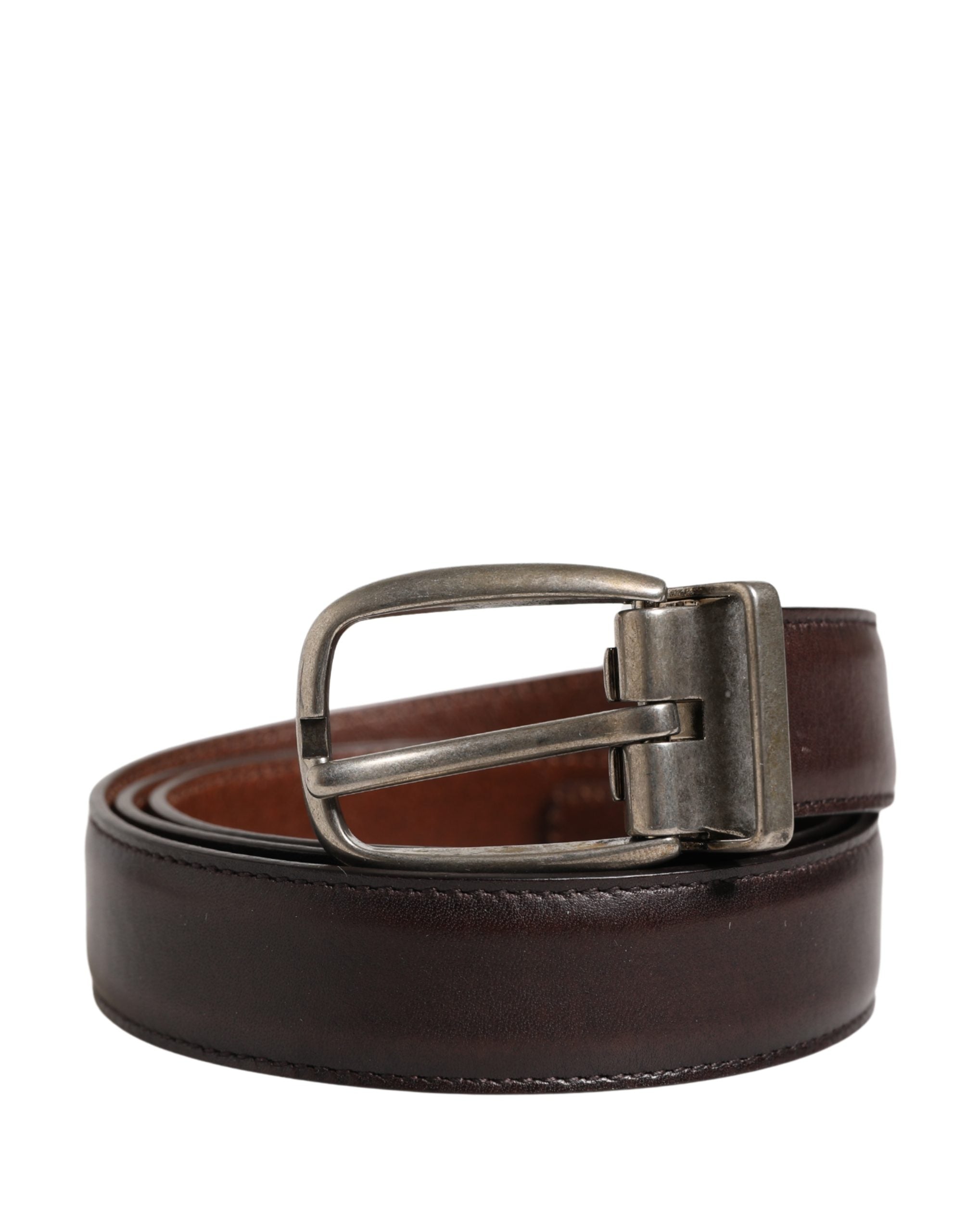 Dolce & Gabbana Men Brown Classic Leather Metal Buckle Men's Belt (Pre-Owned)