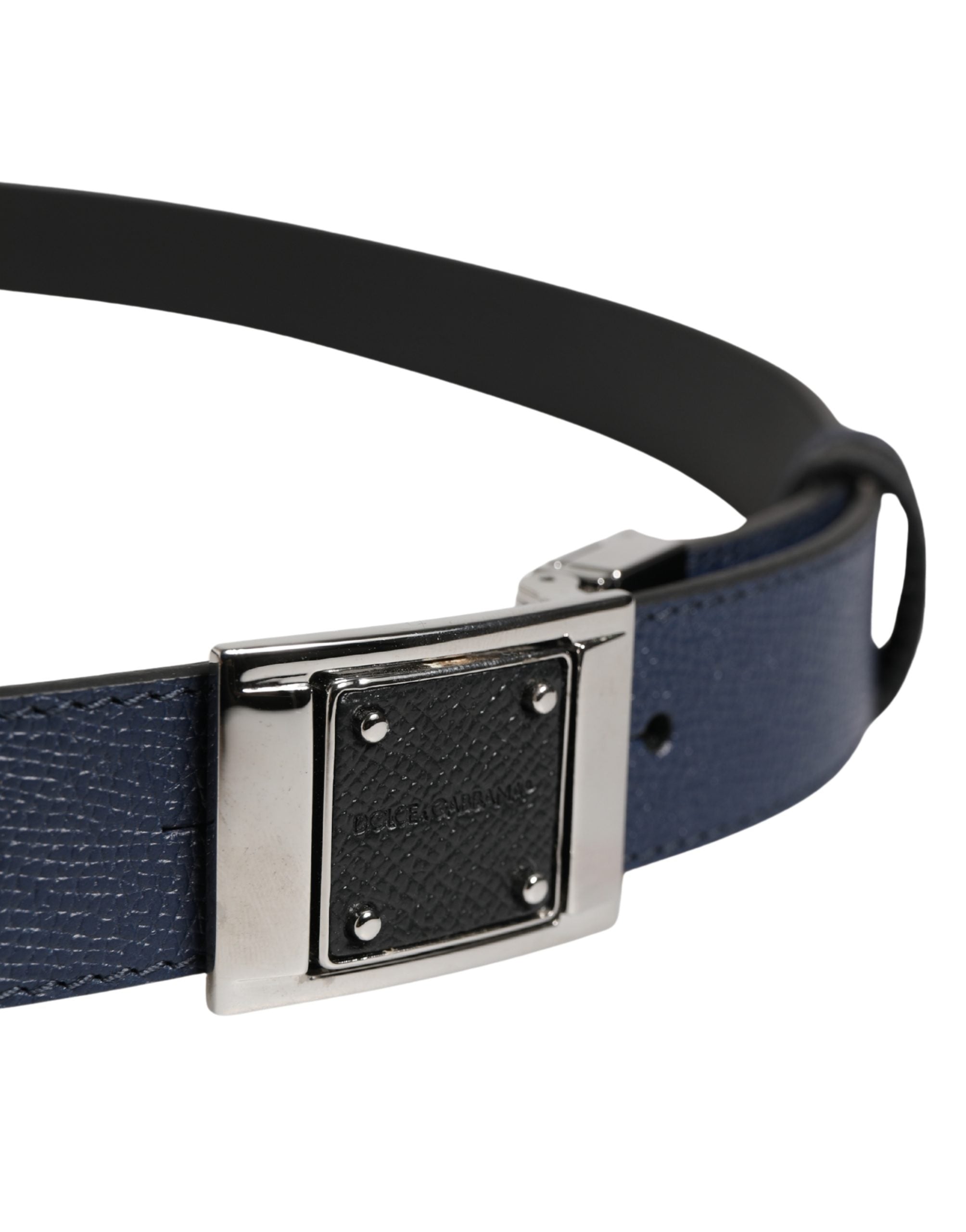 Dolce & Gabbana Men Blue Calfskin Leather Square Buckle Men's Belt