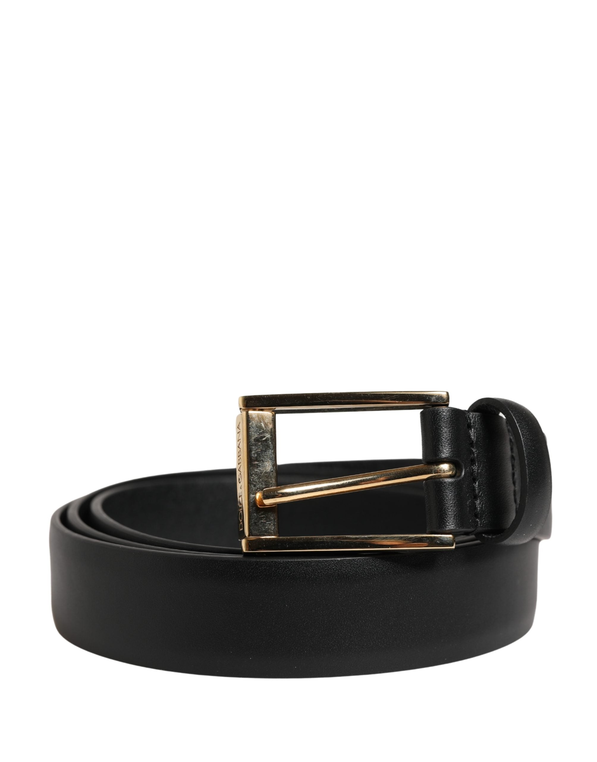 Dolce & Gabbana Men Black Classic Leather Metal Buckle Men's Belt (Pre-Owned)
