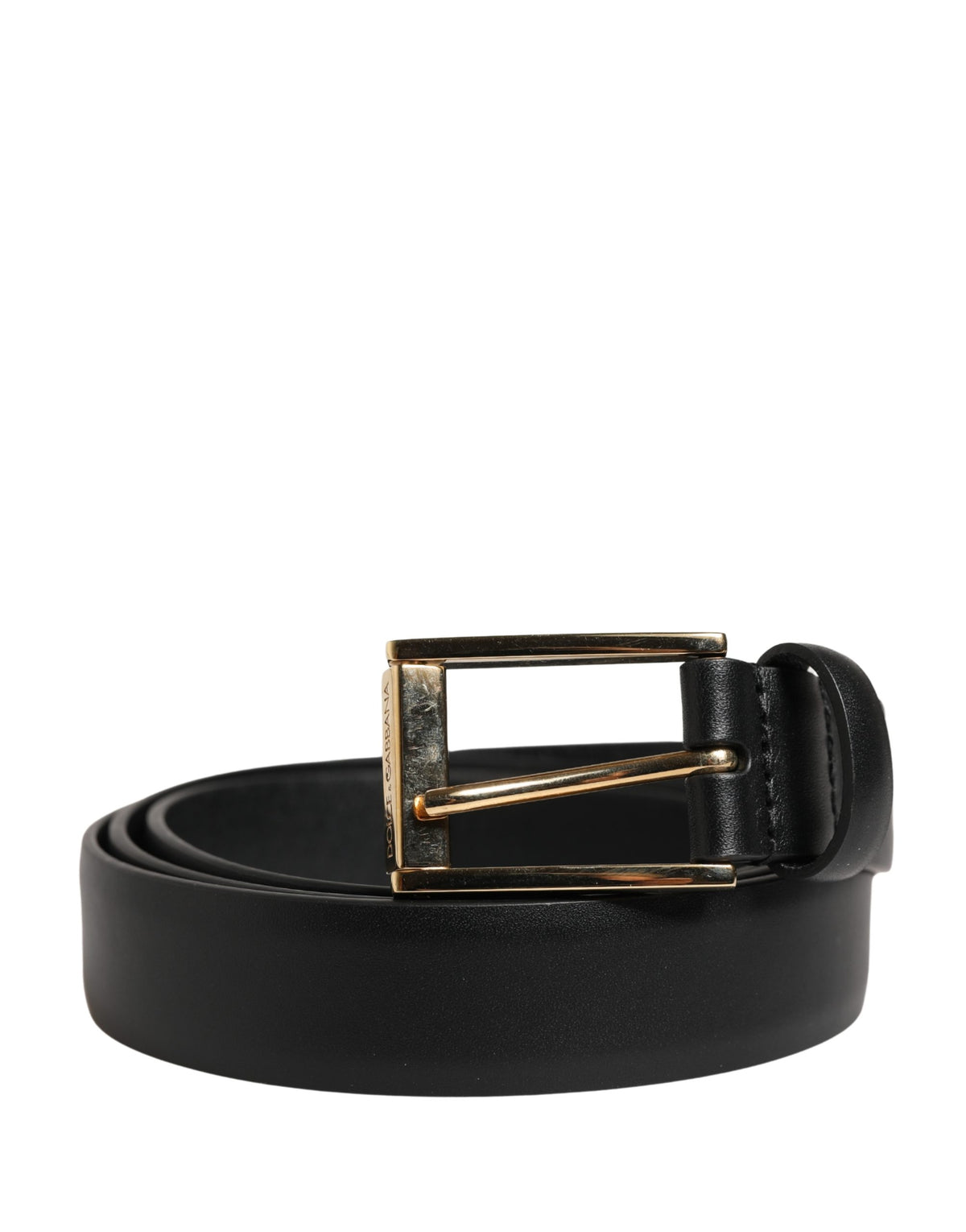 Dolce & Gabbana Men Black Classic Leather Metal Buckle Men's Belt (Pre-Owned)