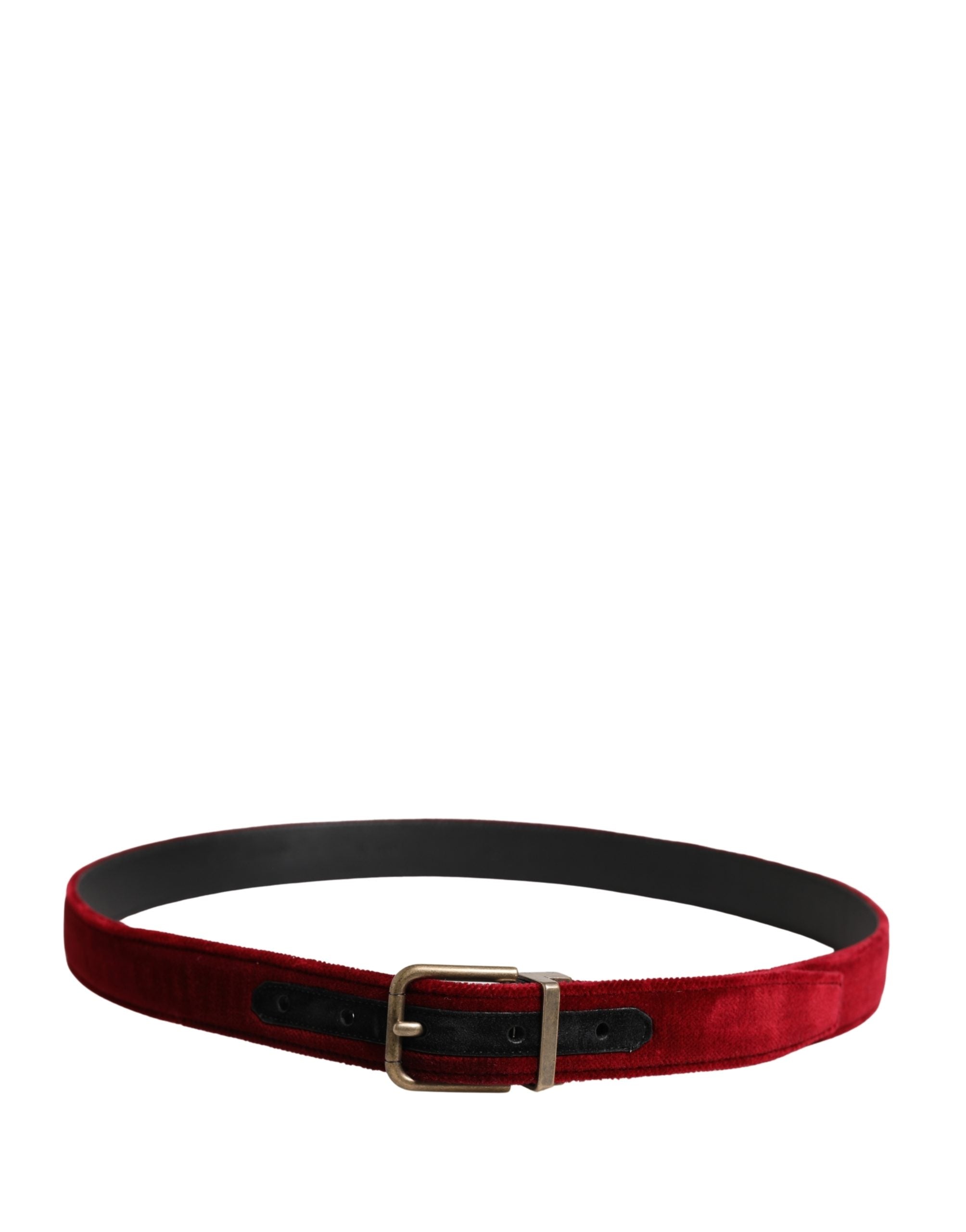 Dolce & Gabbana Men Burgundy Velvet Cotton Metal Buckle Men's Belt