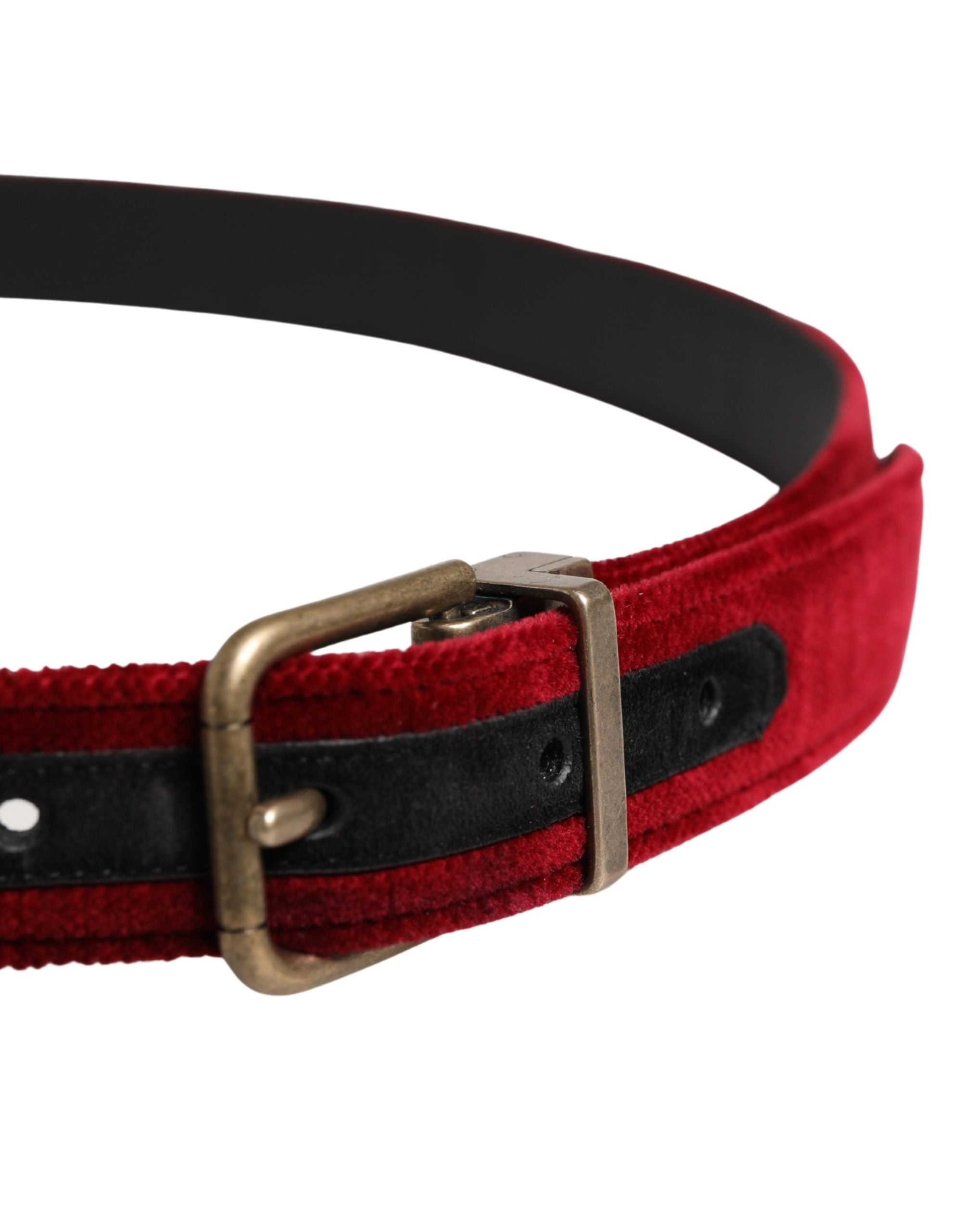 Dolce & Gabbana Men Burgundy Velvet Cotton Metal Buckle Men's Belt