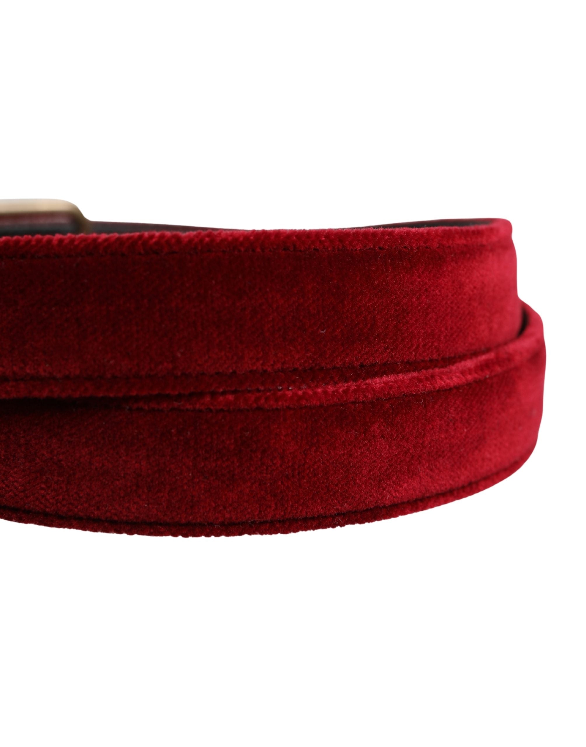 Dolce & Gabbana Men Burgundy Velvet Cotton Metal Buckle Men's Belt