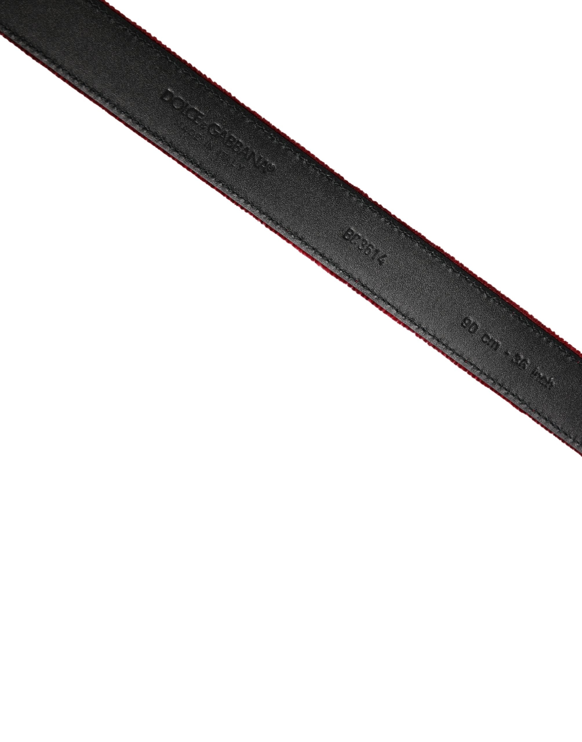 Dolce & Gabbana Men Burgundy Velvet Cotton Metal Buckle Men's Belt