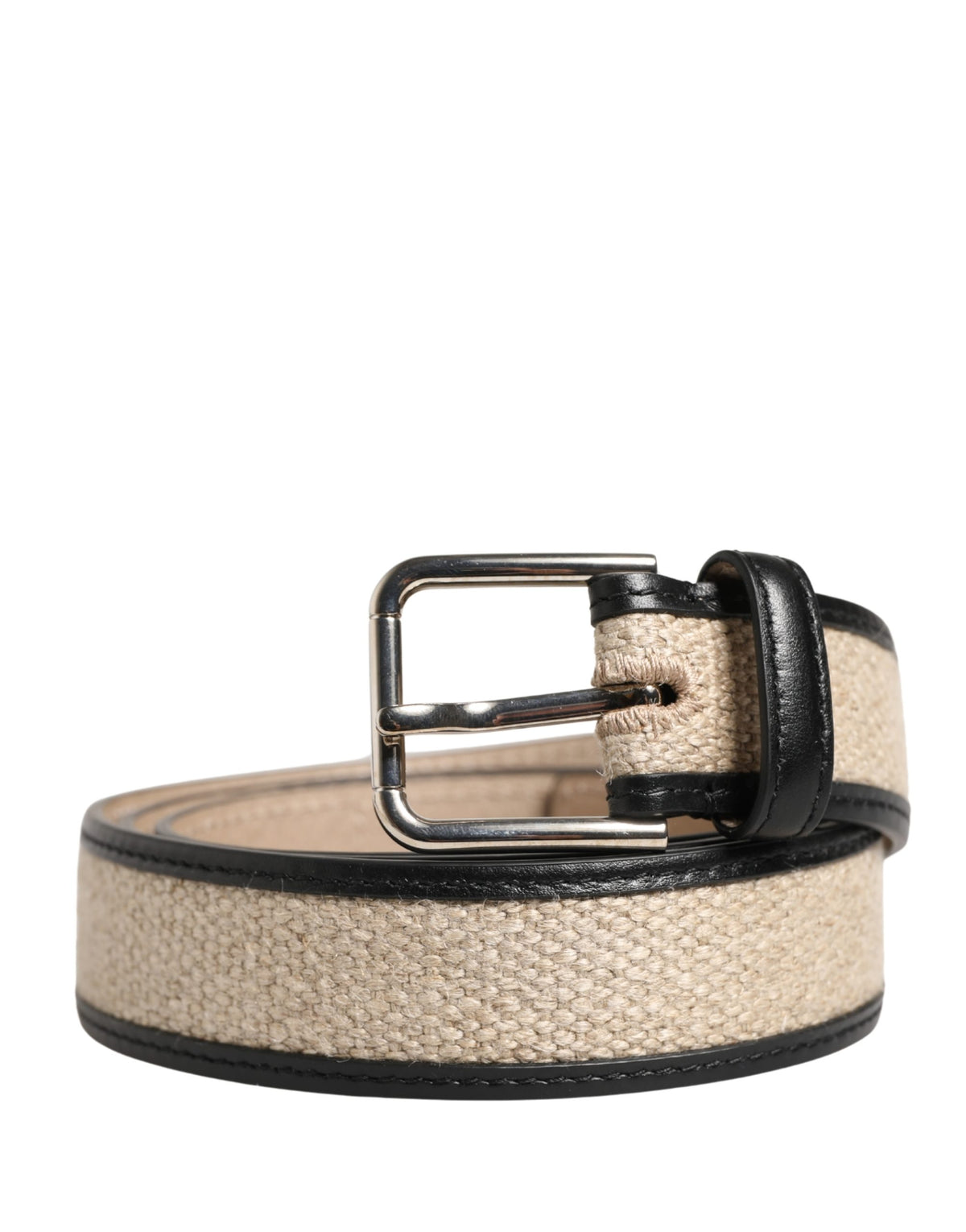Dolce & Gabbana Men Beige Woven Leather Metal Buckle Men's Belt