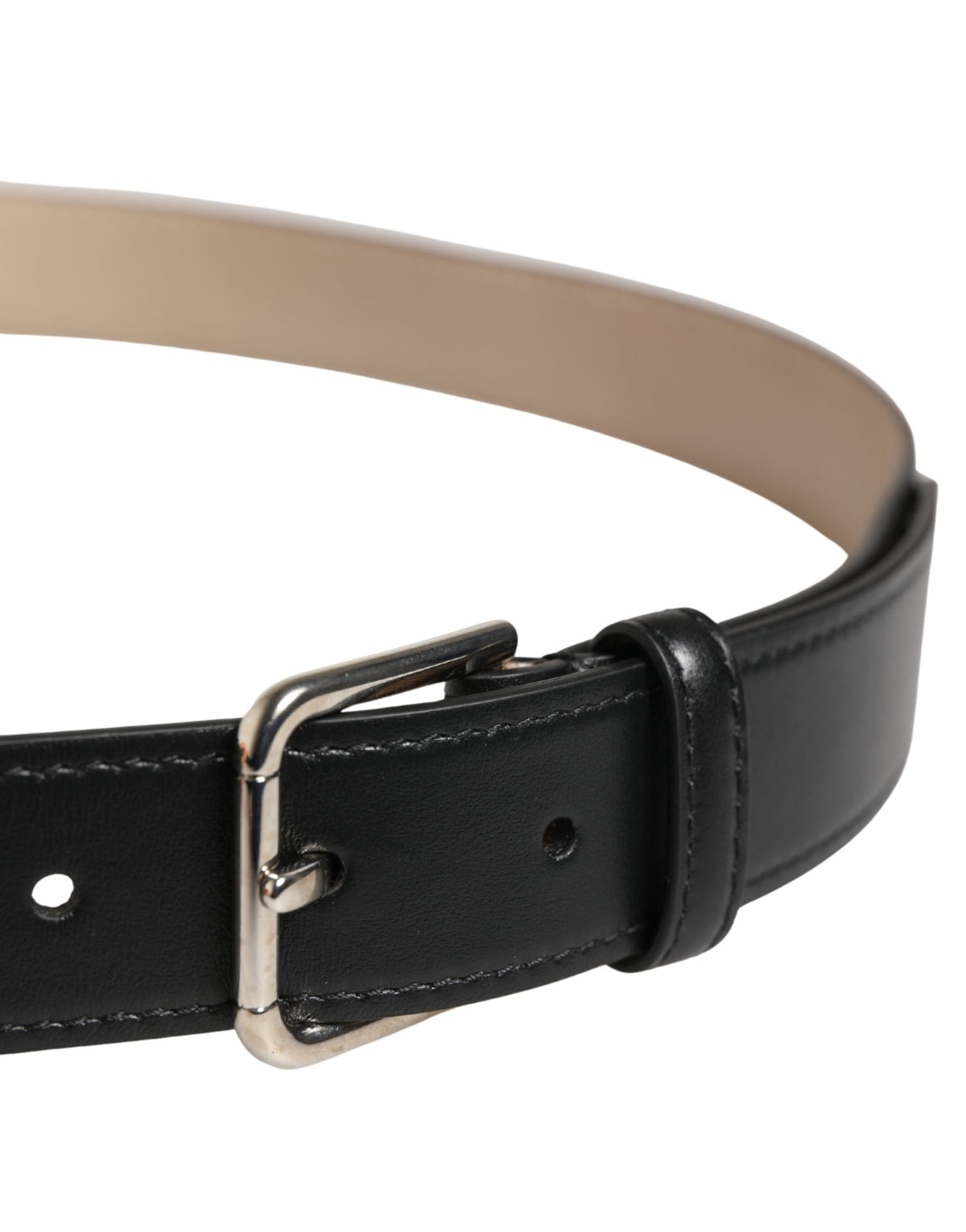 Dolce & Gabbana Men Beige Woven Leather Metal Buckle Men's Belt
