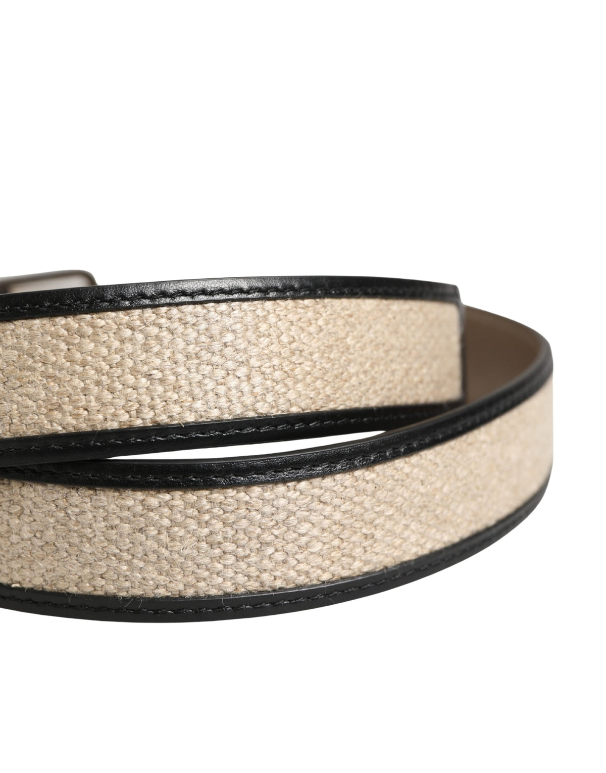 Dolce & Gabbana Men Beige Woven Leather Metal Buckle Men's Belt
