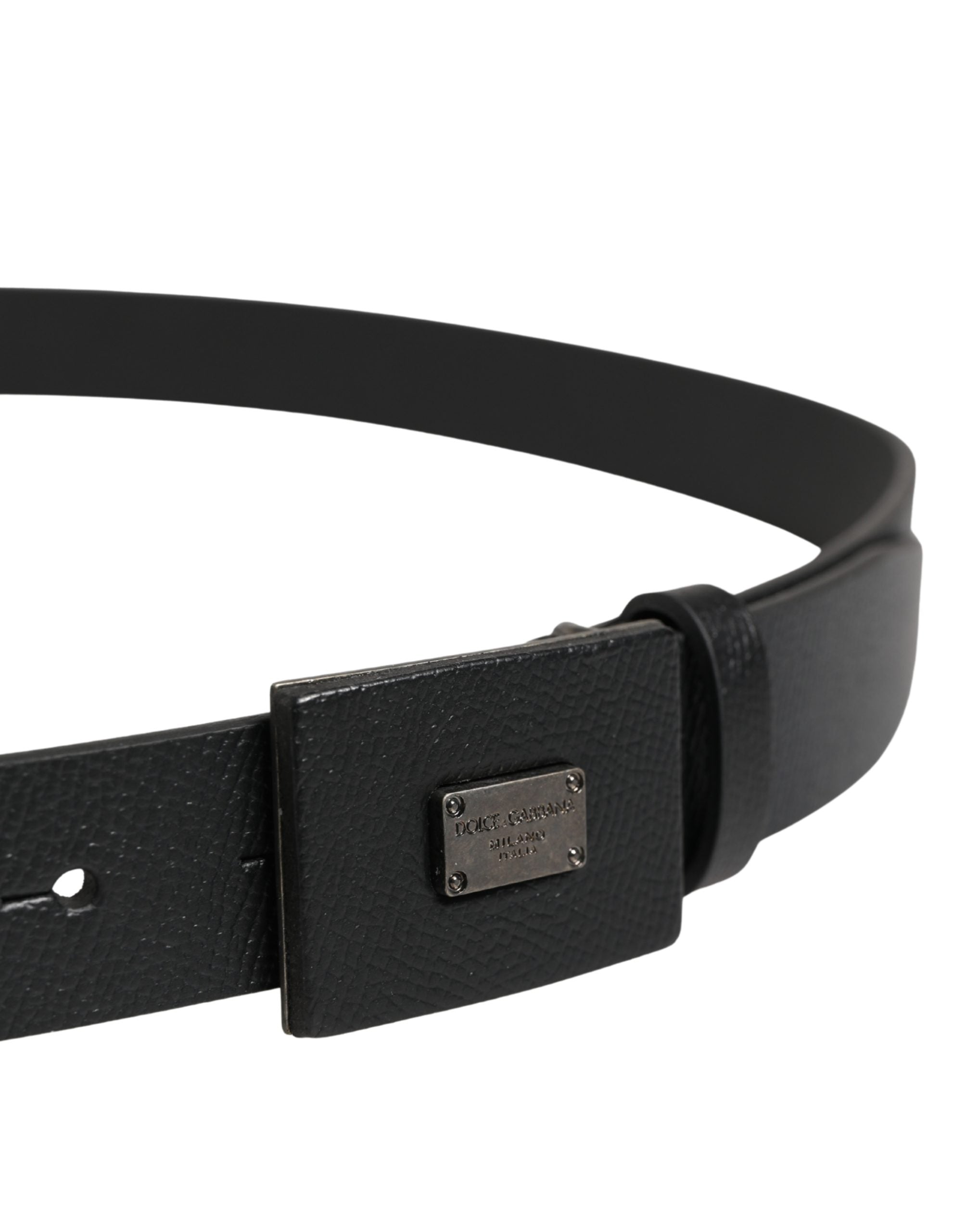 Dolce & Gabbana Men Black Calfskin Leather Square Buckle Men's Belt