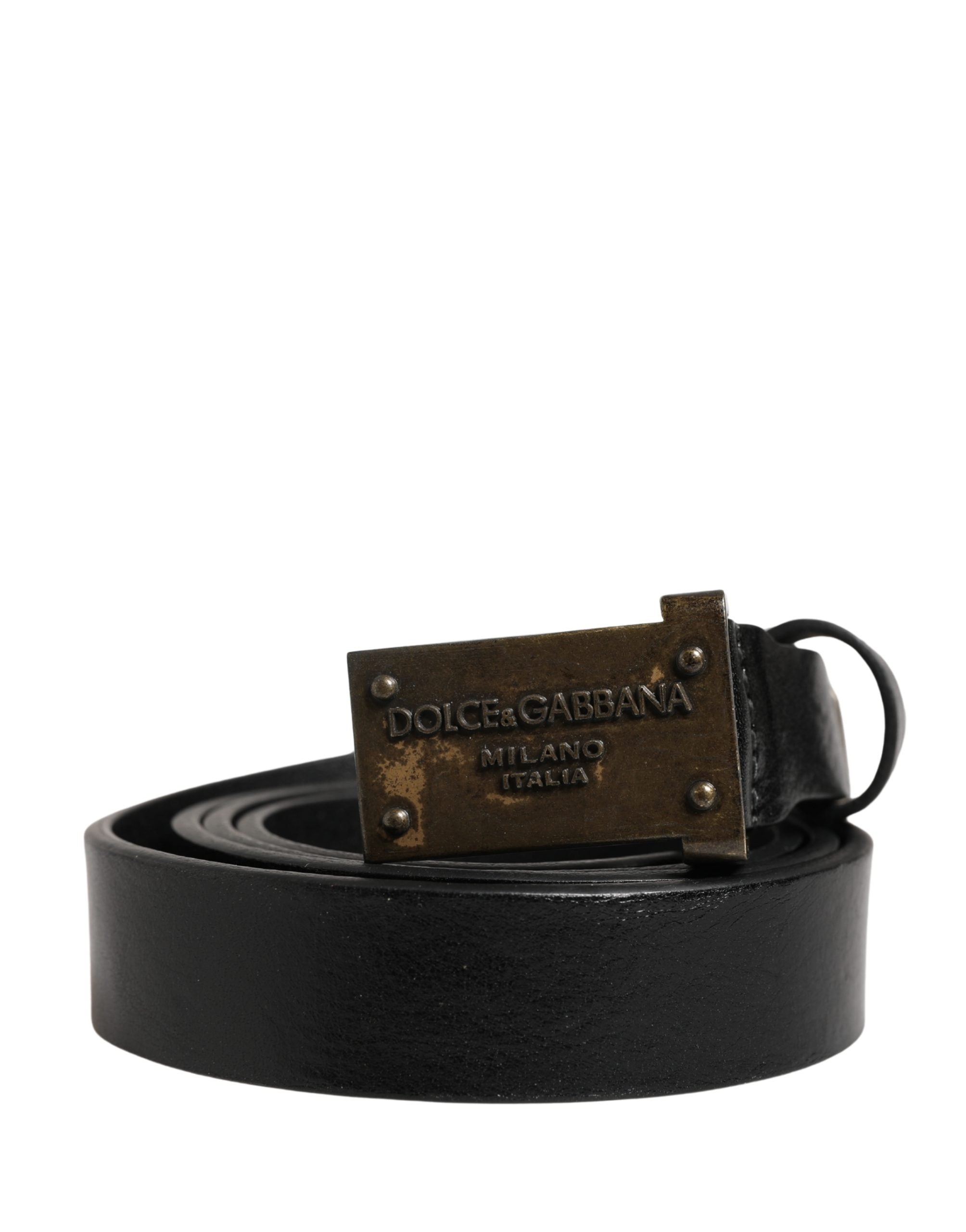 Dolce & Gabbana Men Black Classic Leather Logo Buckle Men's Belt (Pre-Owned)