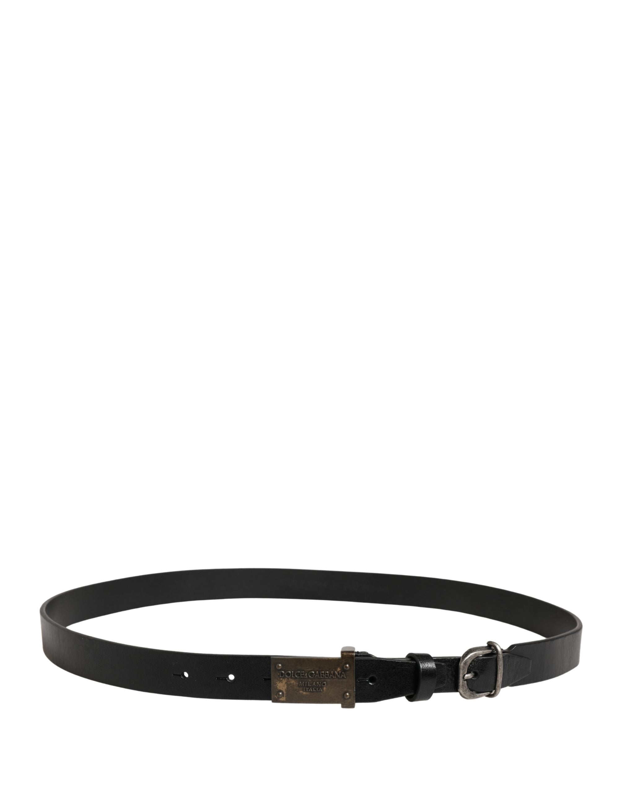 Dolce & Gabbana Men Black Classic Leather Logo Buckle Men's Belt (Pre-Owned)