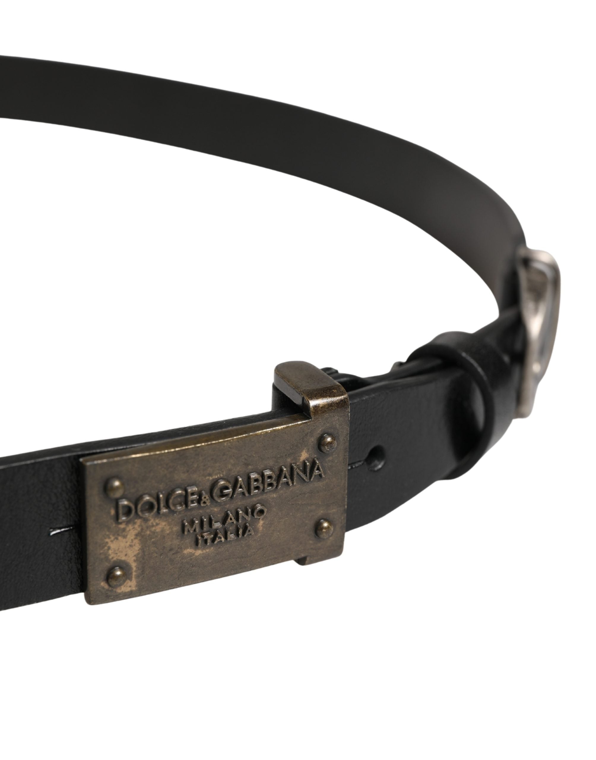 Dolce & Gabbana Men Black Classic Leather Logo Buckle Men's Belt (Pre-Owned)