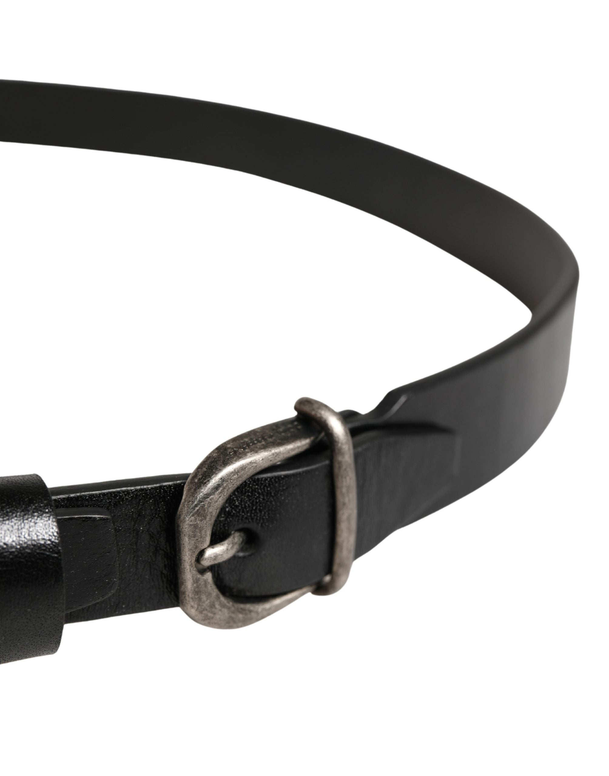 Dolce & Gabbana Men Black Classic Leather Logo Buckle Men's Belt (Pre-Owned)