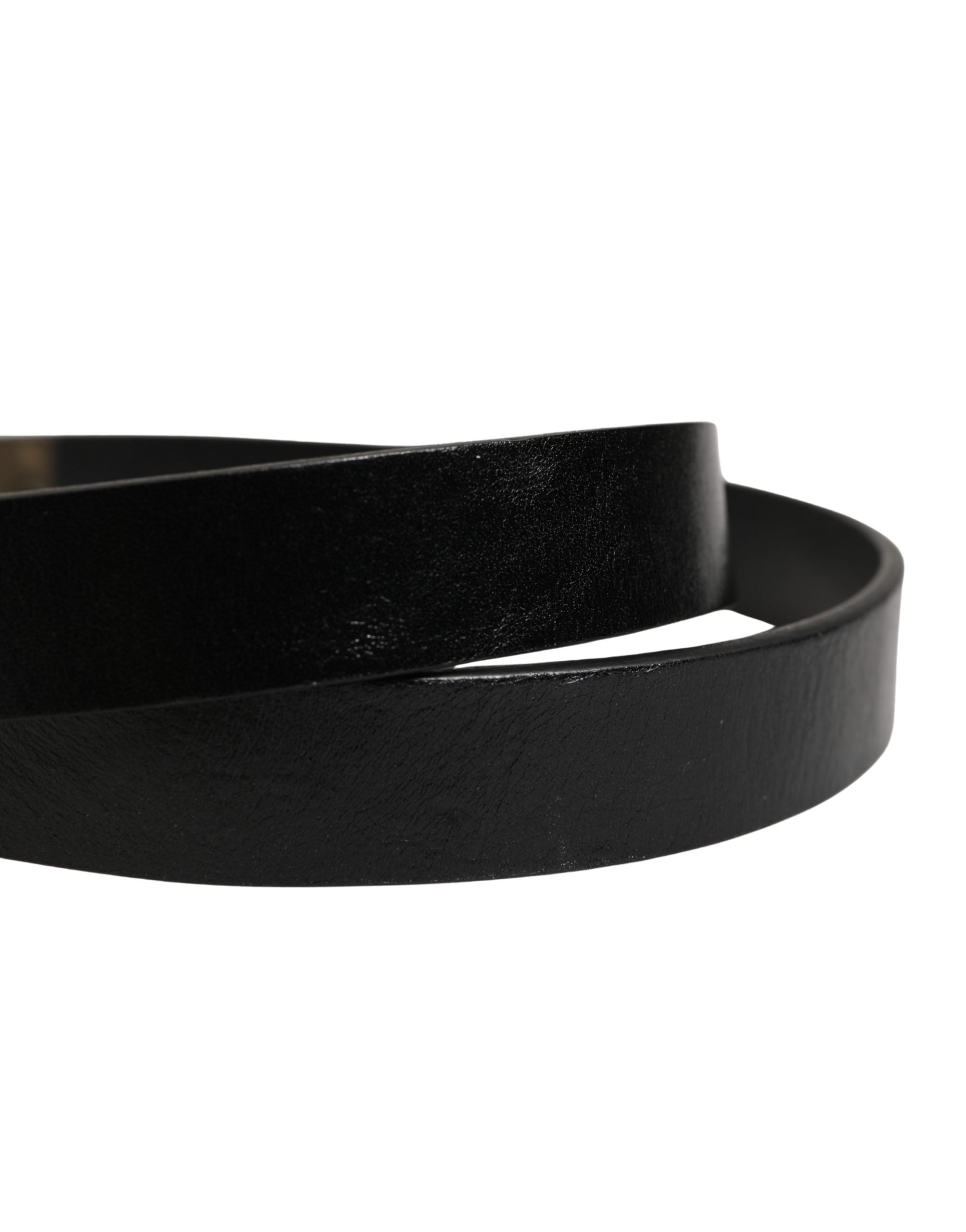 Dolce & Gabbana Men Black Classic Leather Logo Buckle Men's Belt (Pre-Owned)