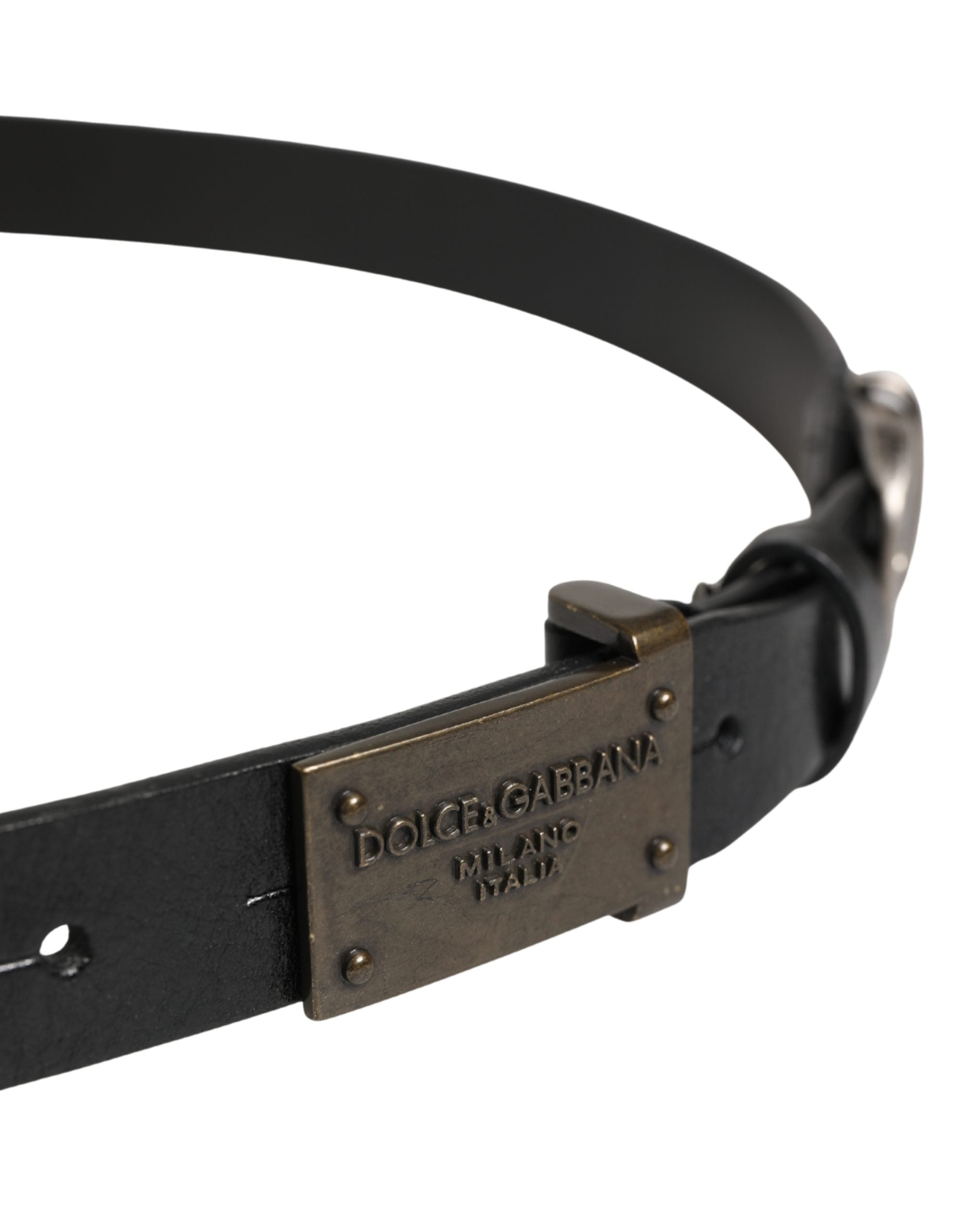 Dolce & Gabbana Men Black Classic Leather Logo Buckle Men's Belt