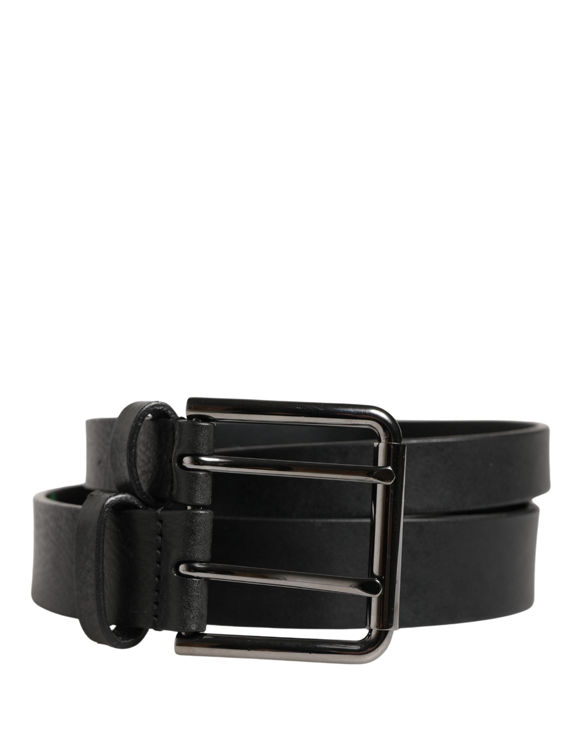 Dolce & Gabbana Black Double Strap Leather Silver Buckle Men's Belt (Pre-Owned)
