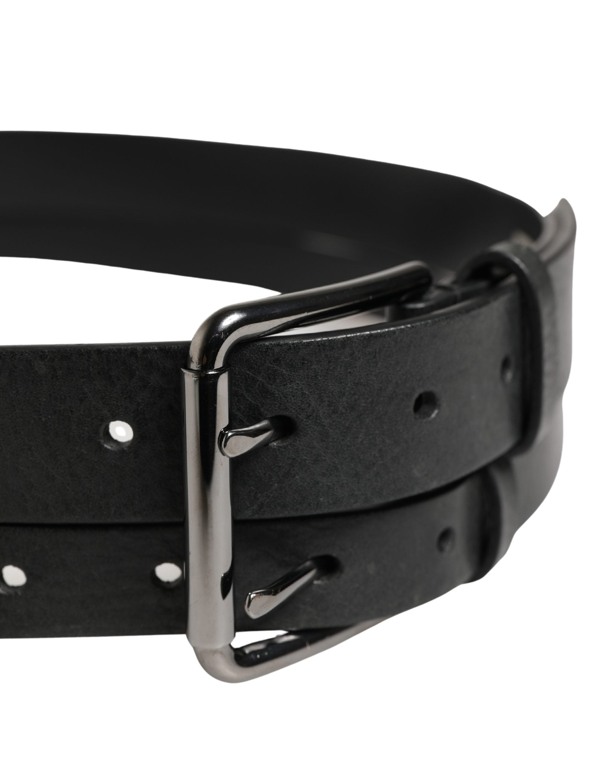 Dolce & Gabbana Black Double Strap Leather Silver Buckle Men's Belt (Pre-Owned)