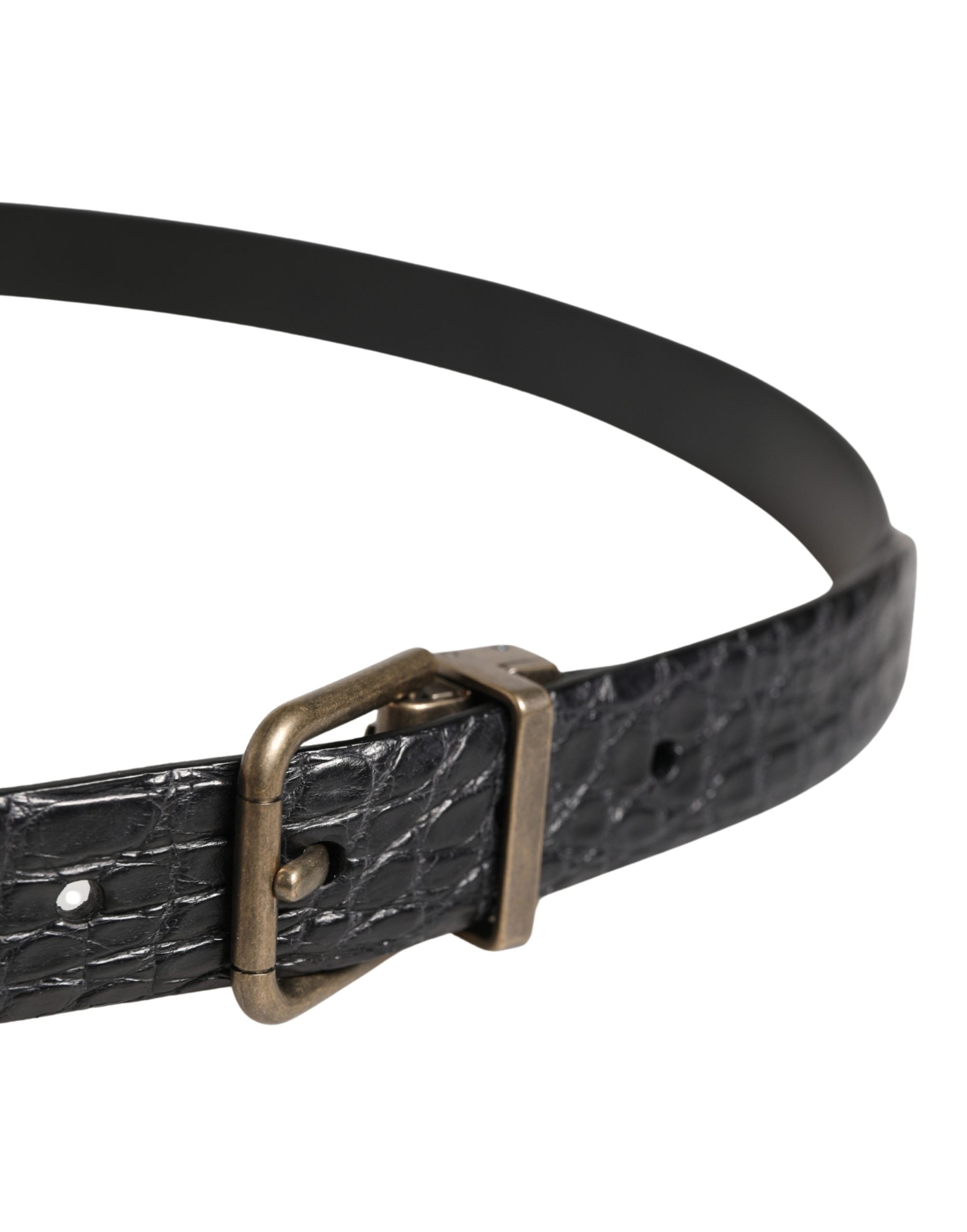 Dolce & Gabbana Men Black Exotic Leather Metal Buckle Men's Belt