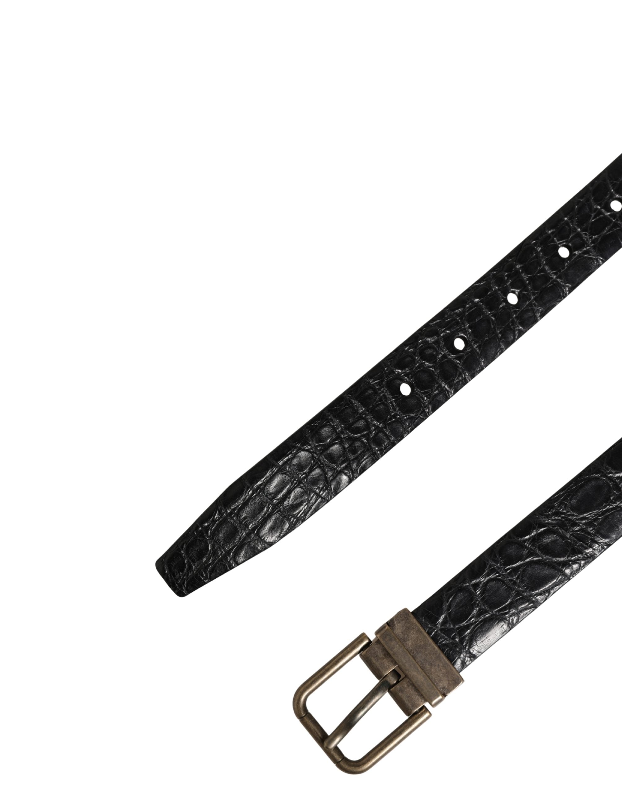 Dolce & Gabbana Men Black Exotic Leather Metal Buckle Men's Belt