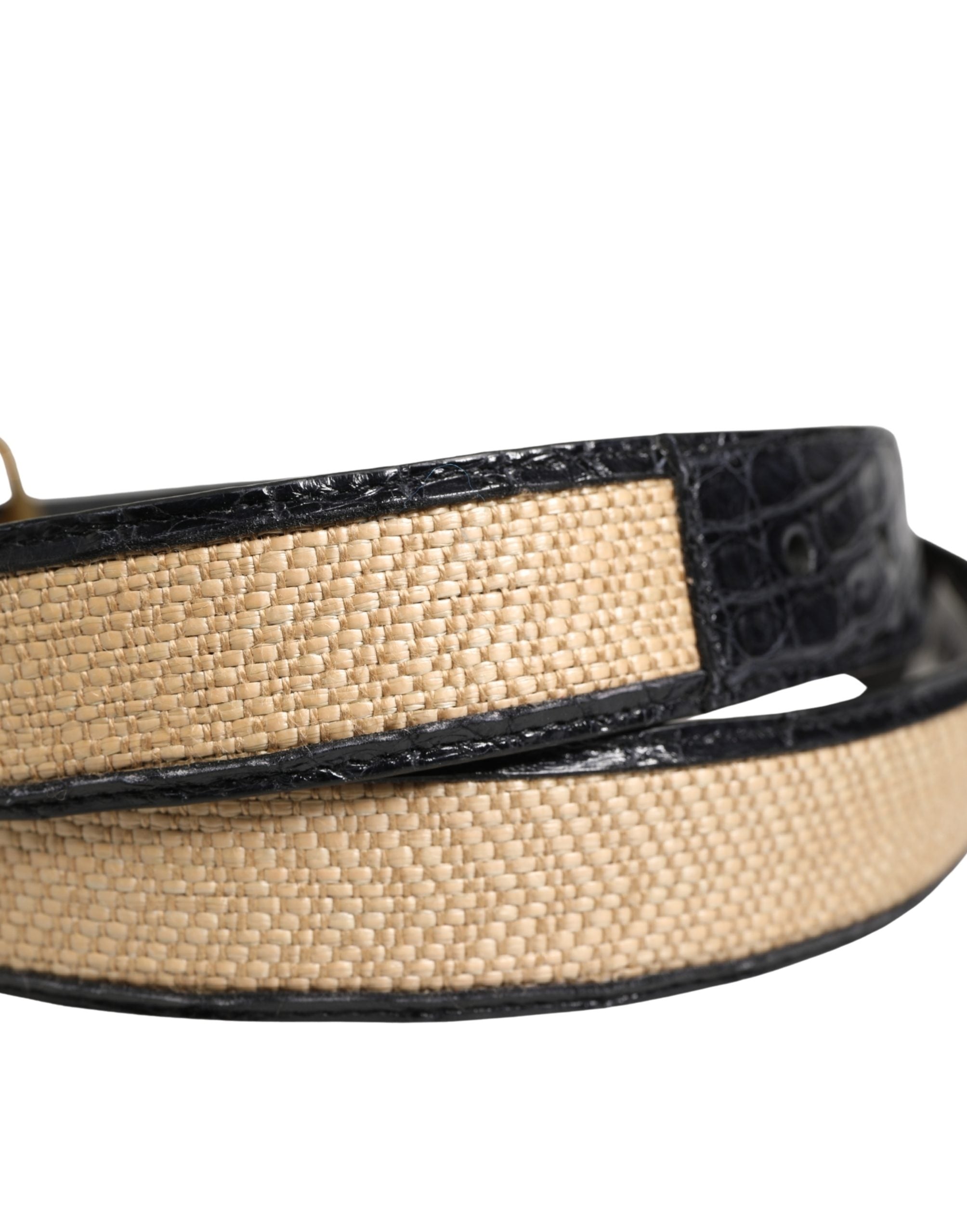 Dolce & Gabbana Men Beige Braided Leather Metal Buckle Men's Belt