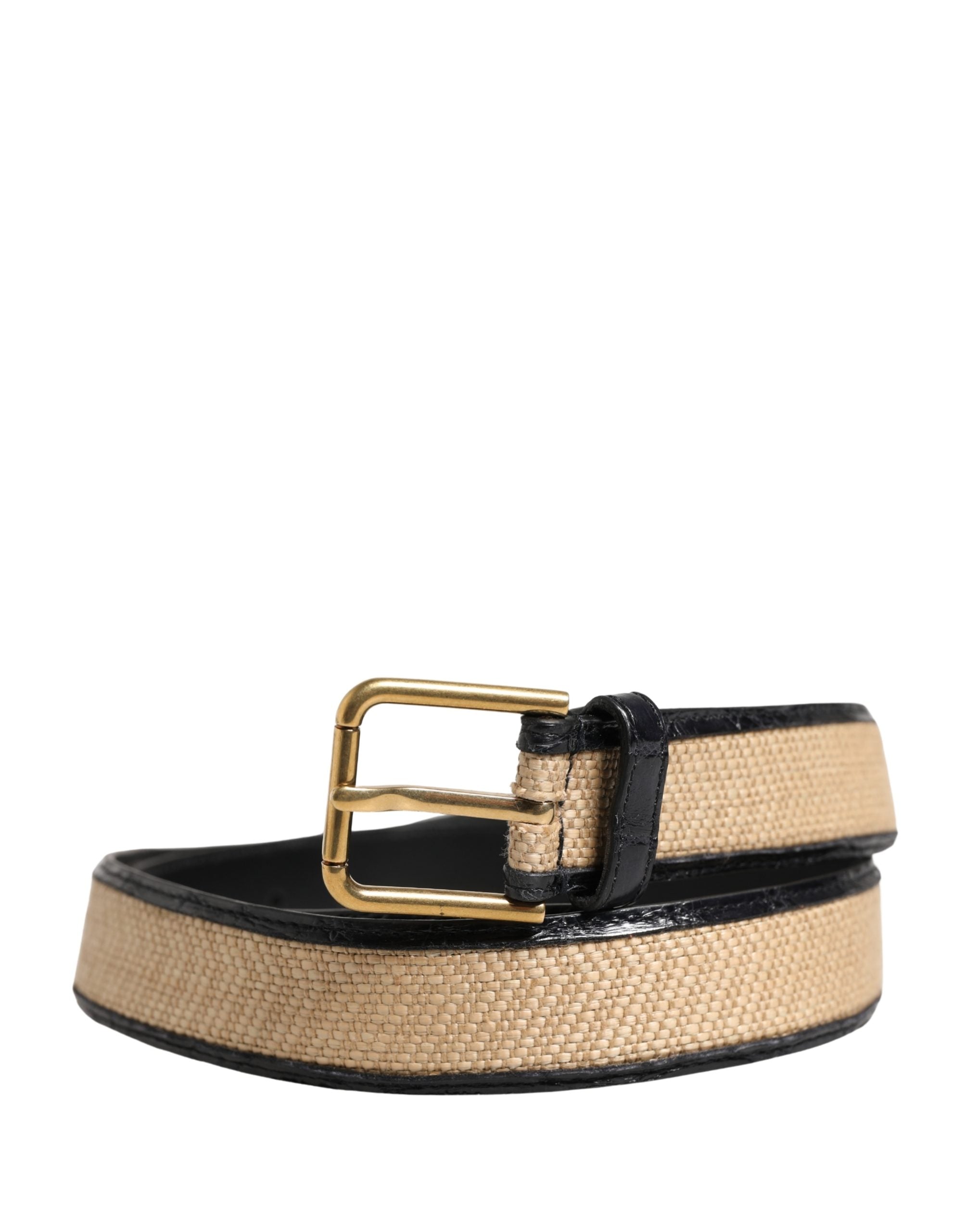 Dolce & Gabbana Men Beige Braided Leather Metal Buckle Men's Belt