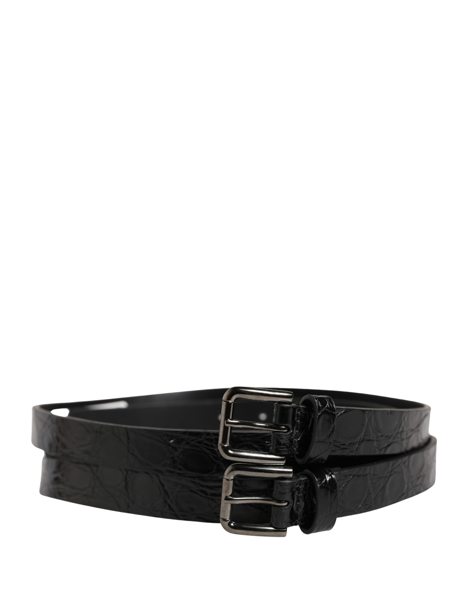 Dolce & Gabbana Black Double Strap Leather Silver Buckle Men's Belt