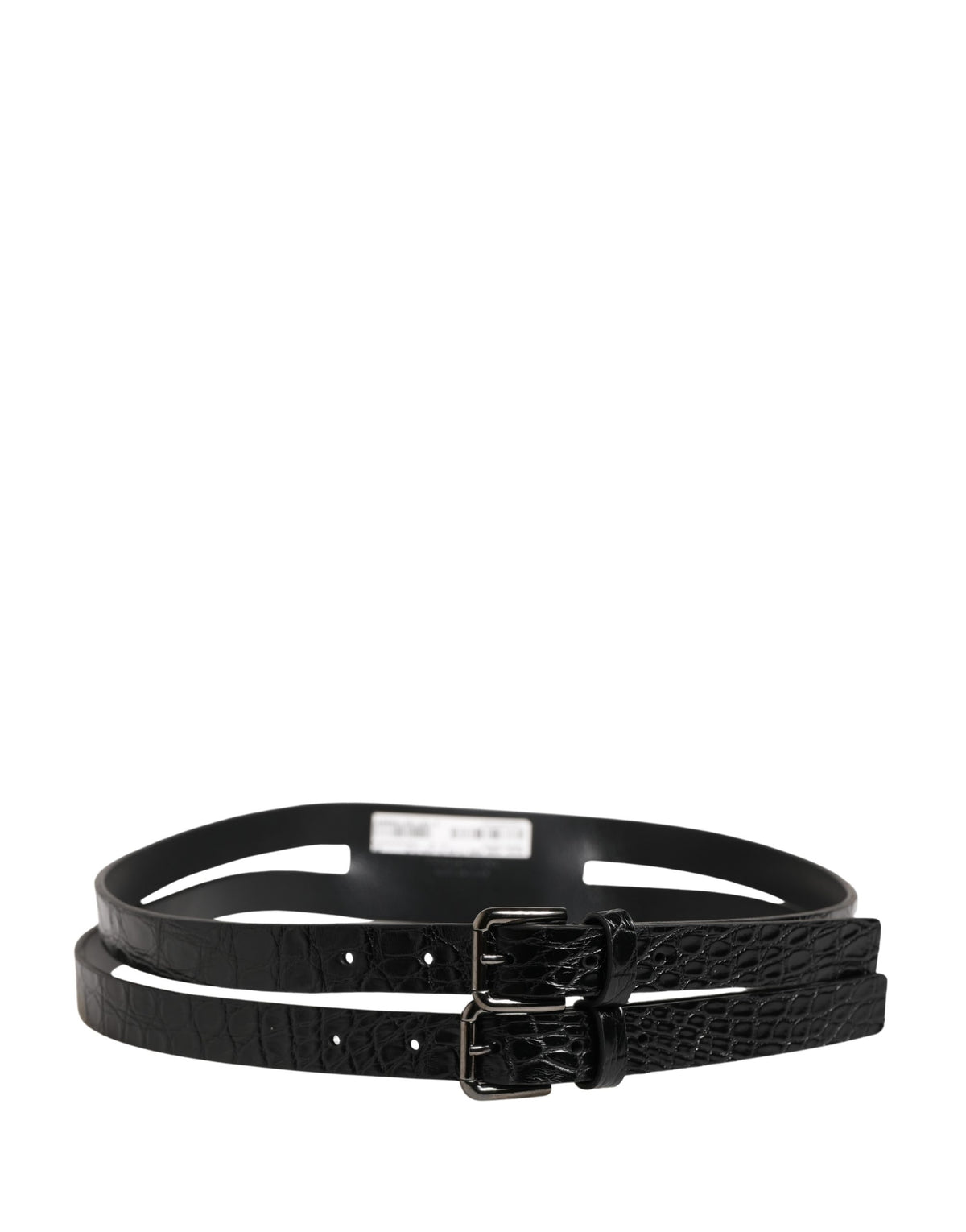 Dolce & Gabbana Black Double Strap Leather Silver Buckle Men's Belt