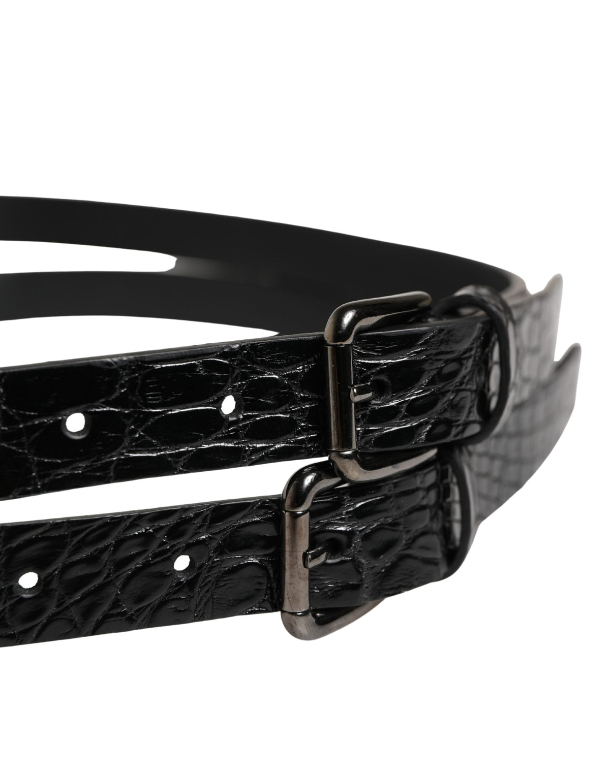 Dolce & Gabbana Black Double Strap Leather Silver Buckle Men's Belt