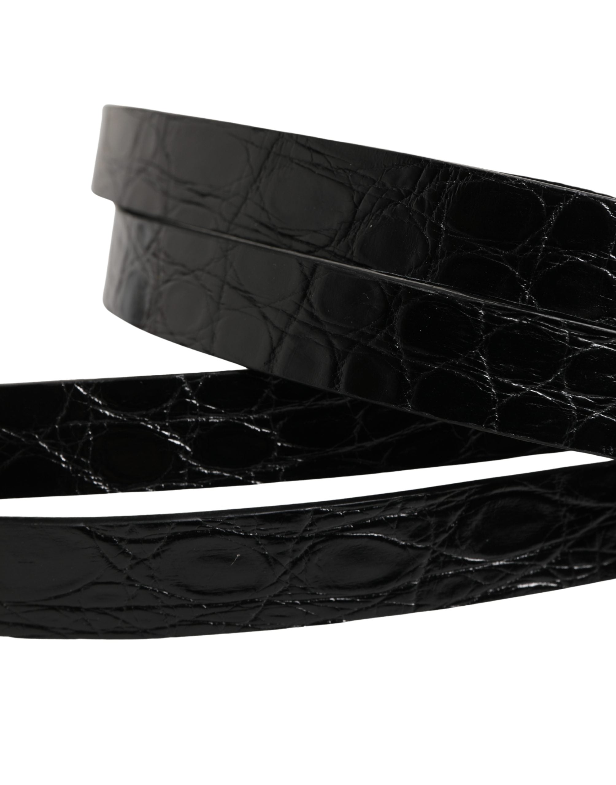 Dolce & Gabbana Black Double Strap Leather Silver Buckle Men's Belt