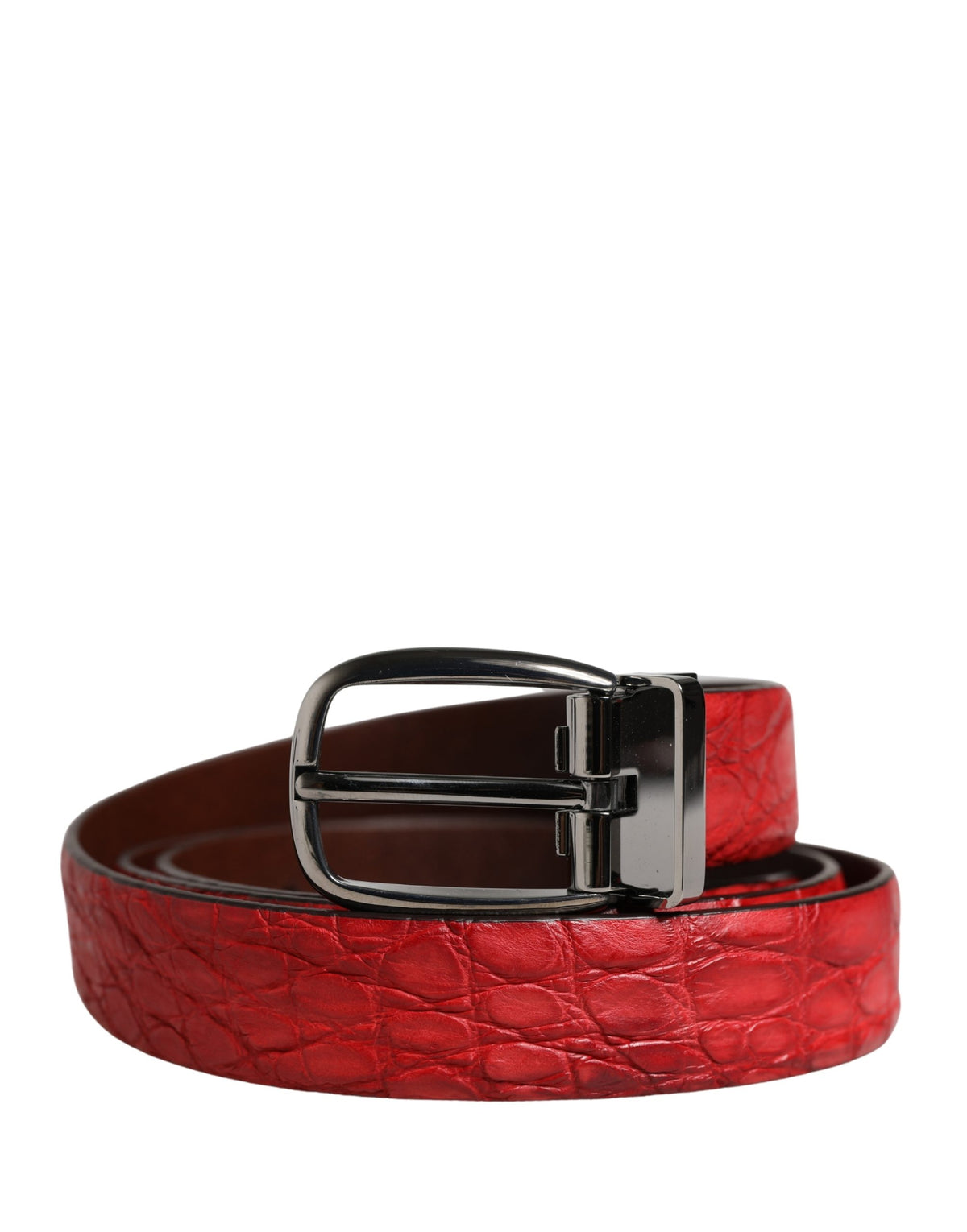 Dolce & Gabbana Men Red Exotic Leather Metal Buckle Men's Belt (Pre-Owned)