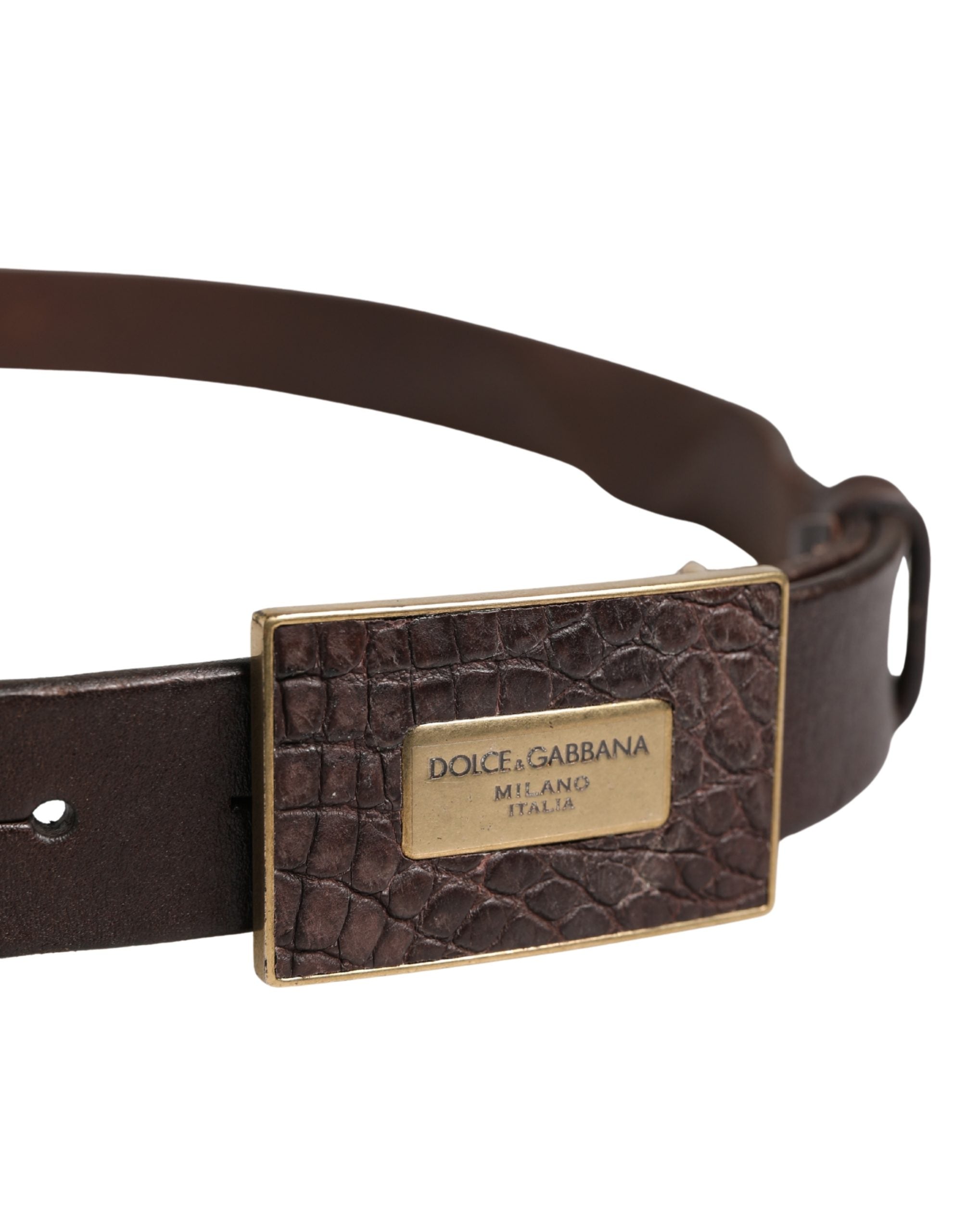 Dolce & Gabbana Men Brown Calf Leather Logo Metal Buckle Men's Belt (Pre-Owned)